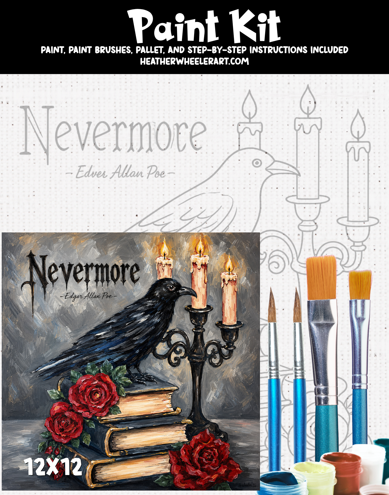 DIY Canvas Painting Kit Nevermore Poe - Canvas Original