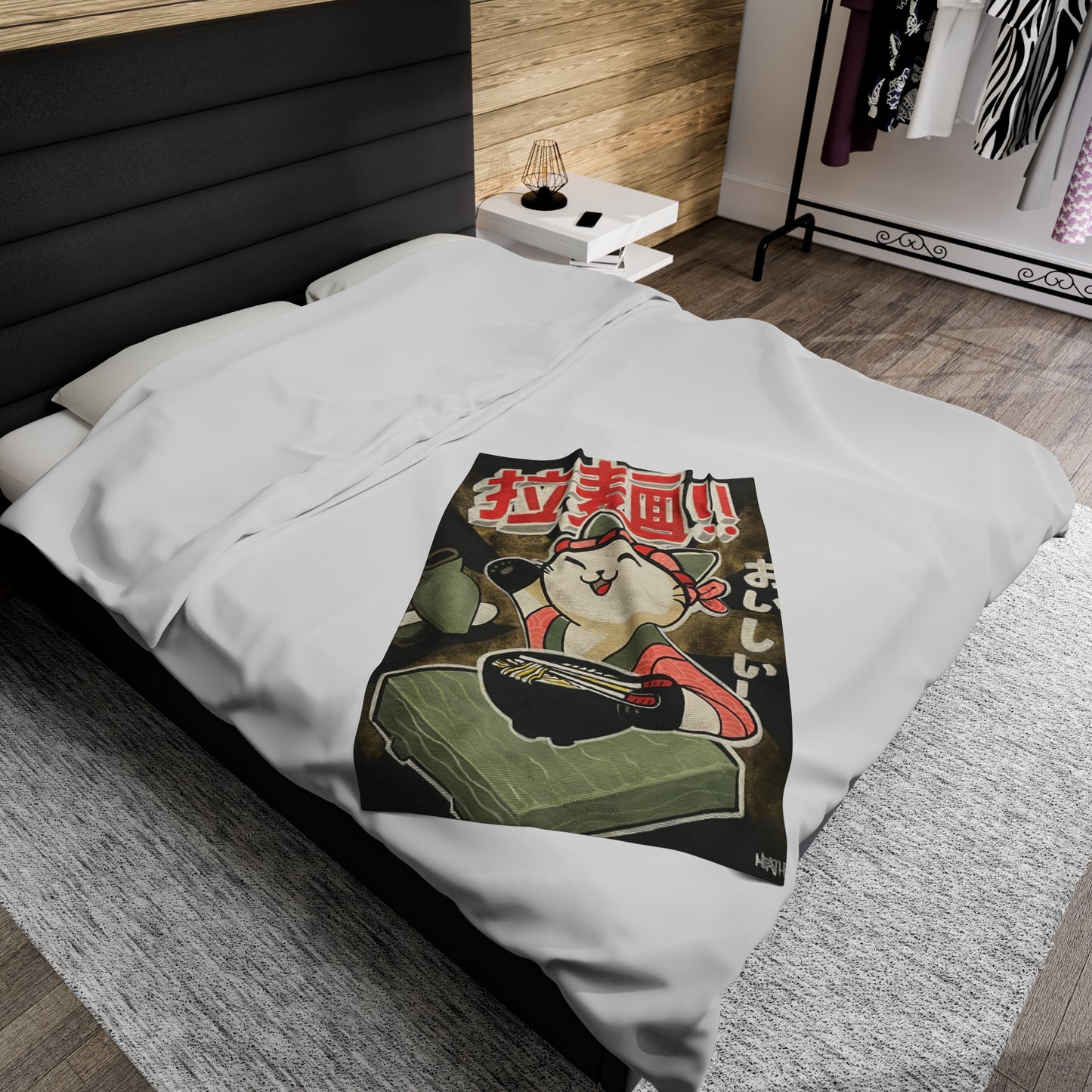 Blanket: Ramen Kitty Velveteen Plush Blanket