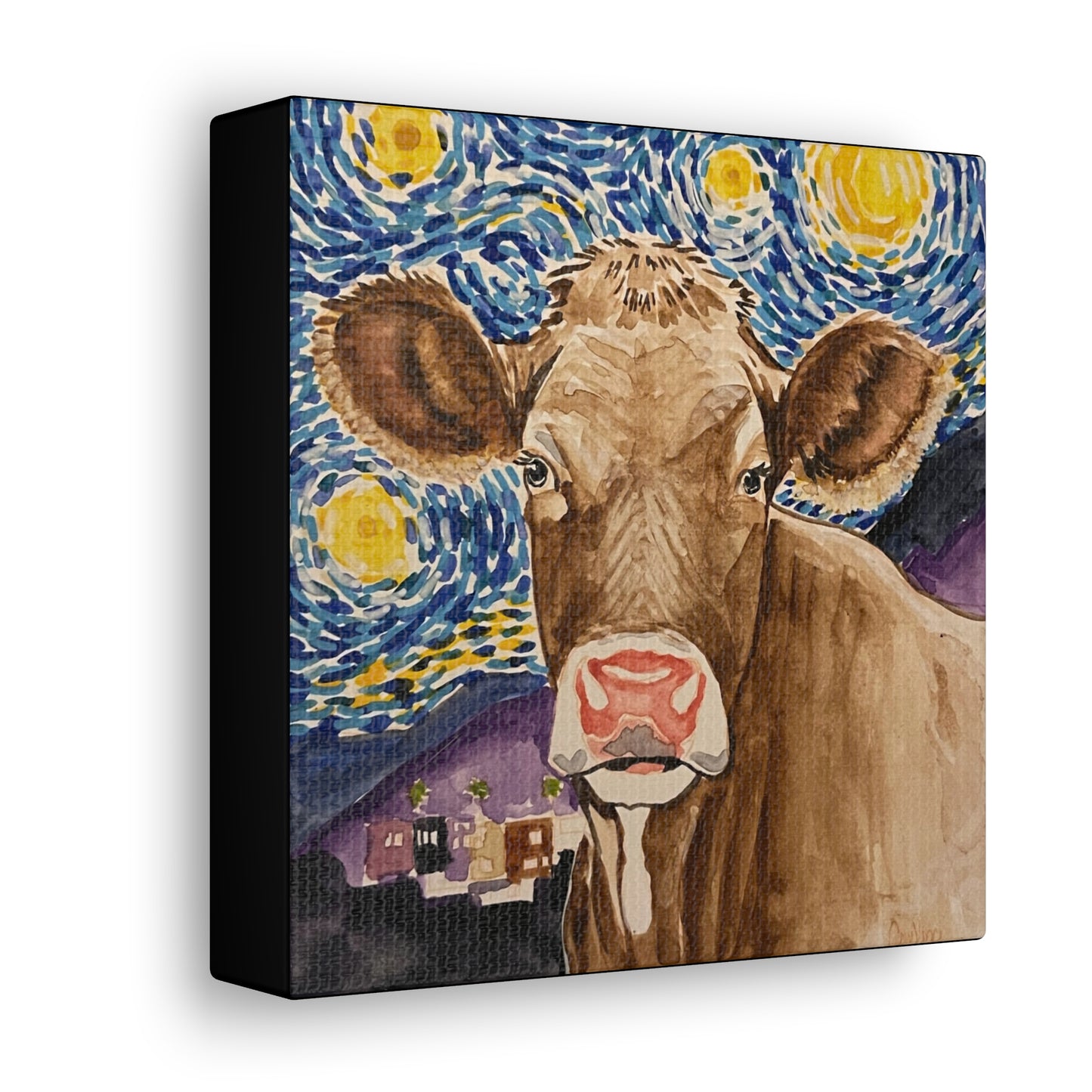 Art: Leonardo COW-Vinci Canvas Gallery Wrap - Floral Decor for Art and Cow Lovers