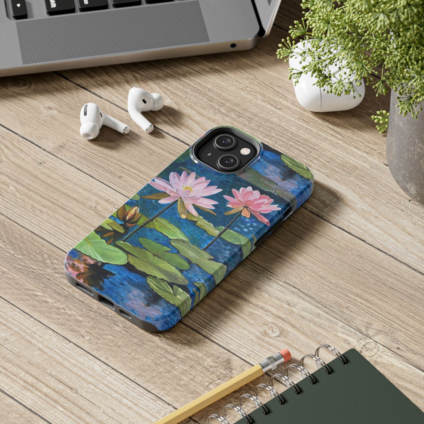 Phone Case: Lotus Flower Painted Tough Phone Case - Acrylic Painting Lotus Flower Inspired Design
