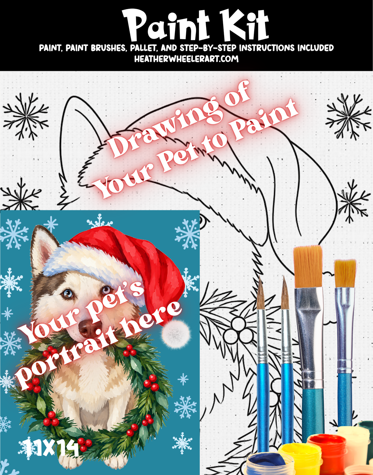 DIY Canvas Painting Kit Custom Your Pet with Christmas Wreath