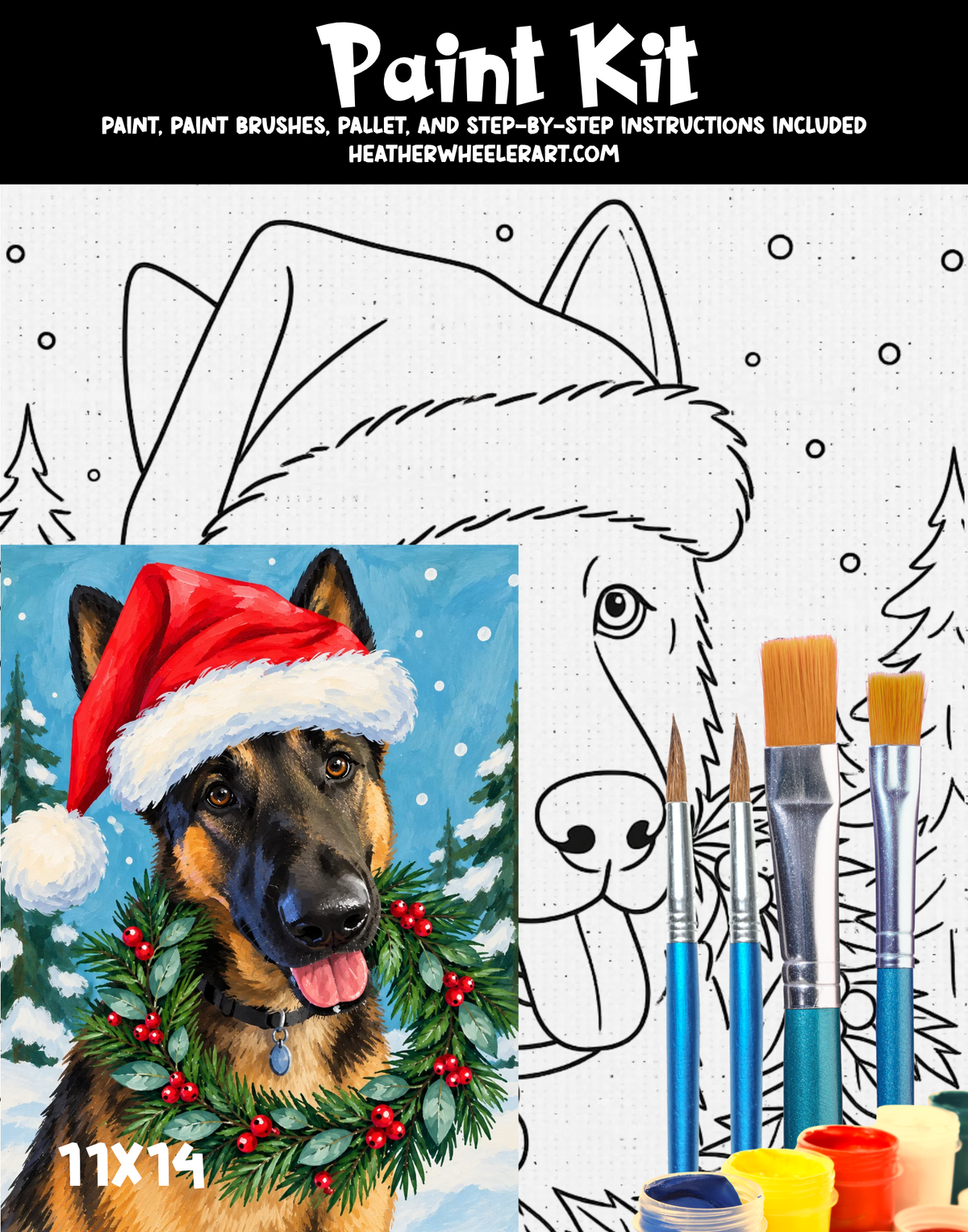 DIY Canvas Painting Kit Christmas German Shepherd Wreath