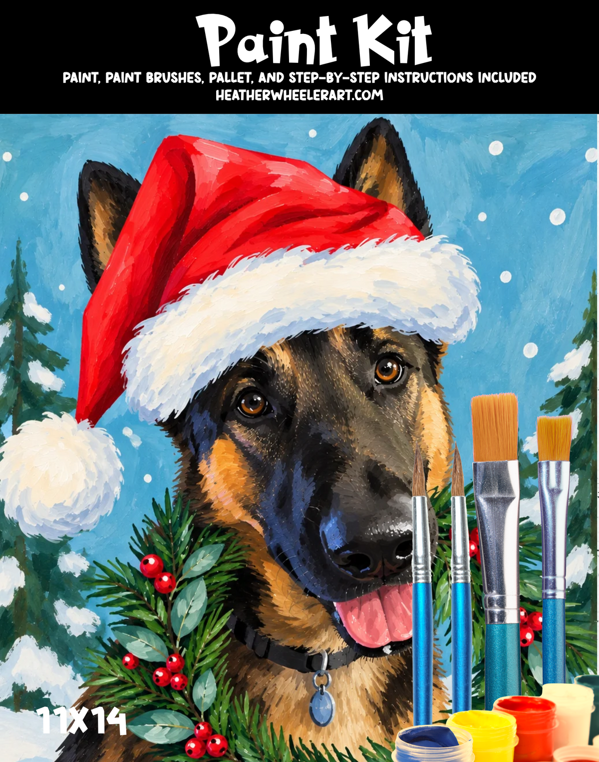 DIY Canvas Painting Kit Christmas German Shepherd Wreath