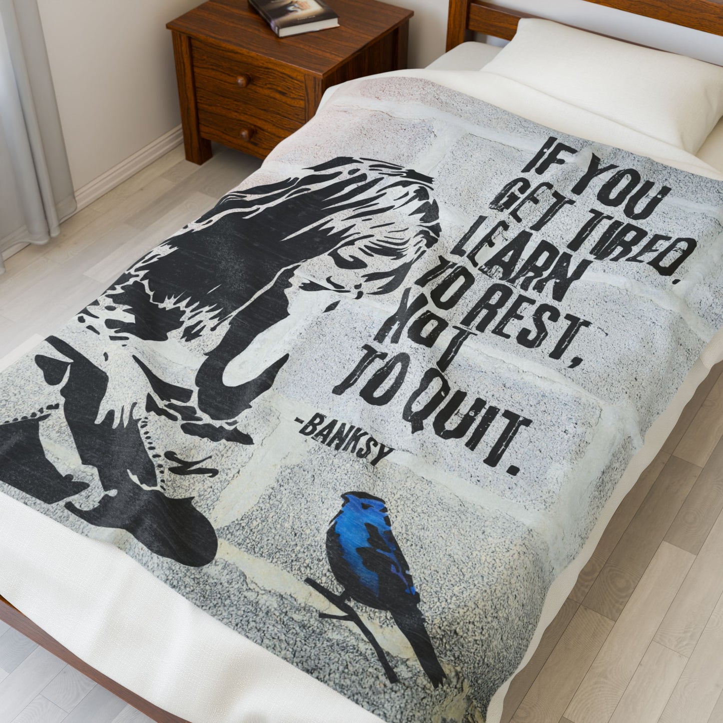 Blanket: Banksy Blue Bird Velveteen Plush Blanket