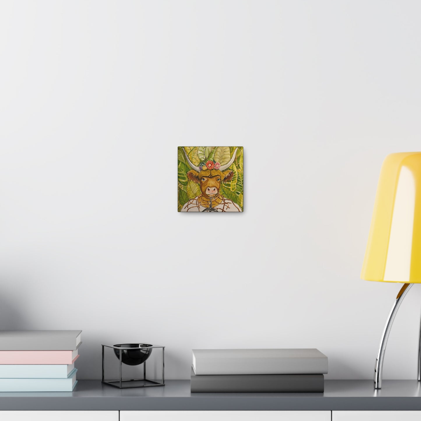 Art: Freida COW-lo Canvas Gallery Wrap - Floral Decor for Art and Cow Lovers