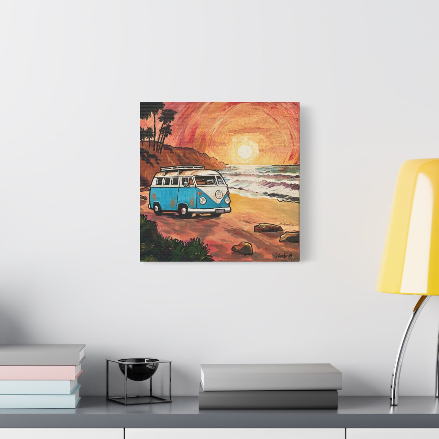 Art: California Van By the Beach Canvas Print