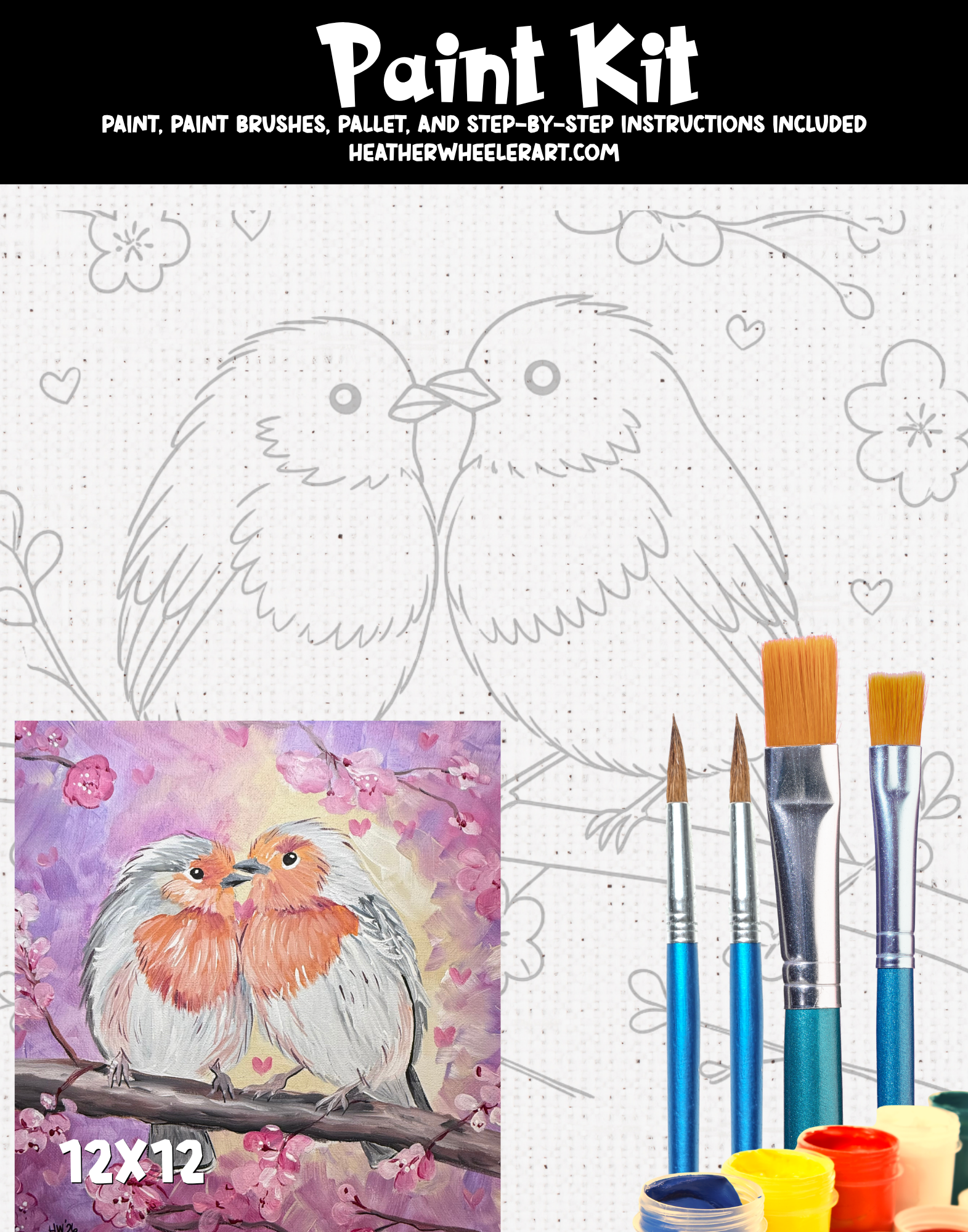 DIY Canvas Painting Kit LOVE Birds - Canvas Original