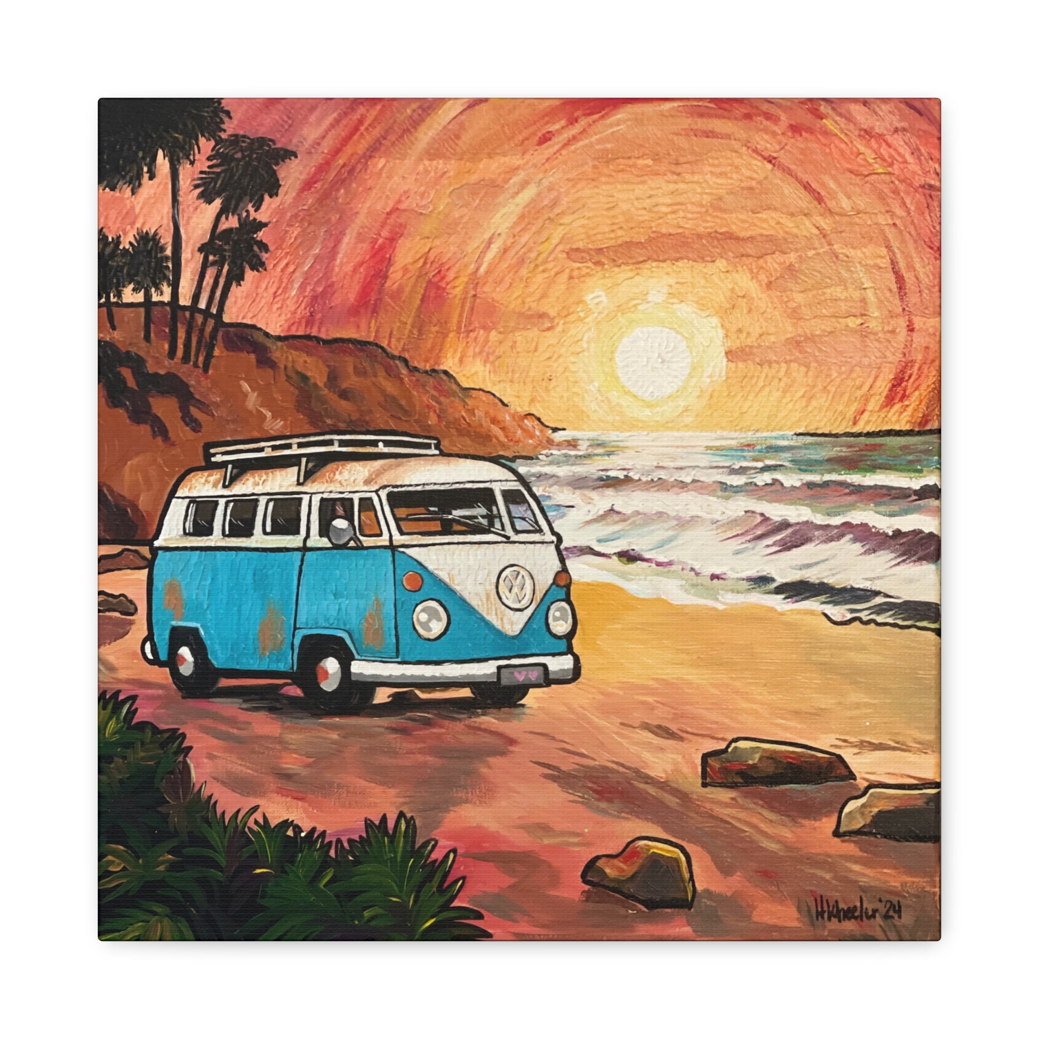 Art: California Van By the Beach Canvas Print