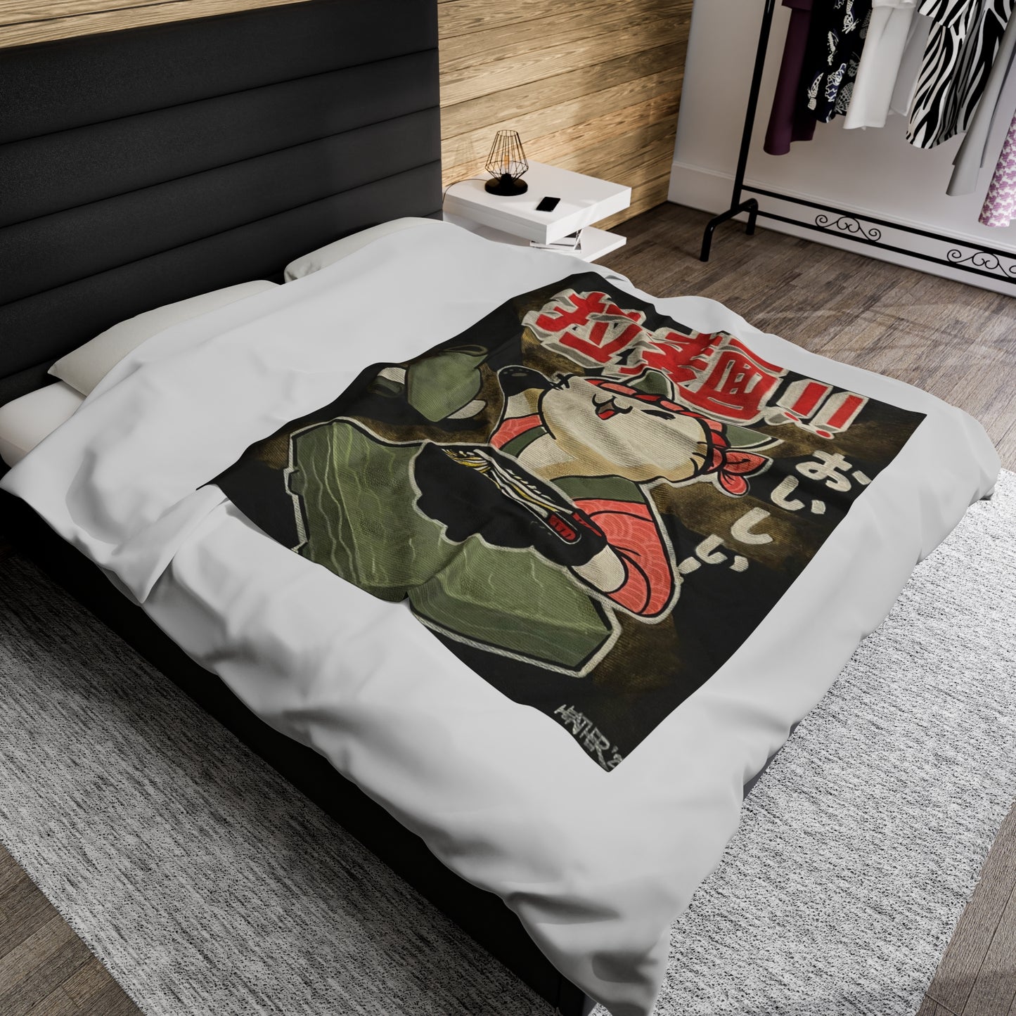 Blanket: Ramen Kitty Velveteen Plush Blanket