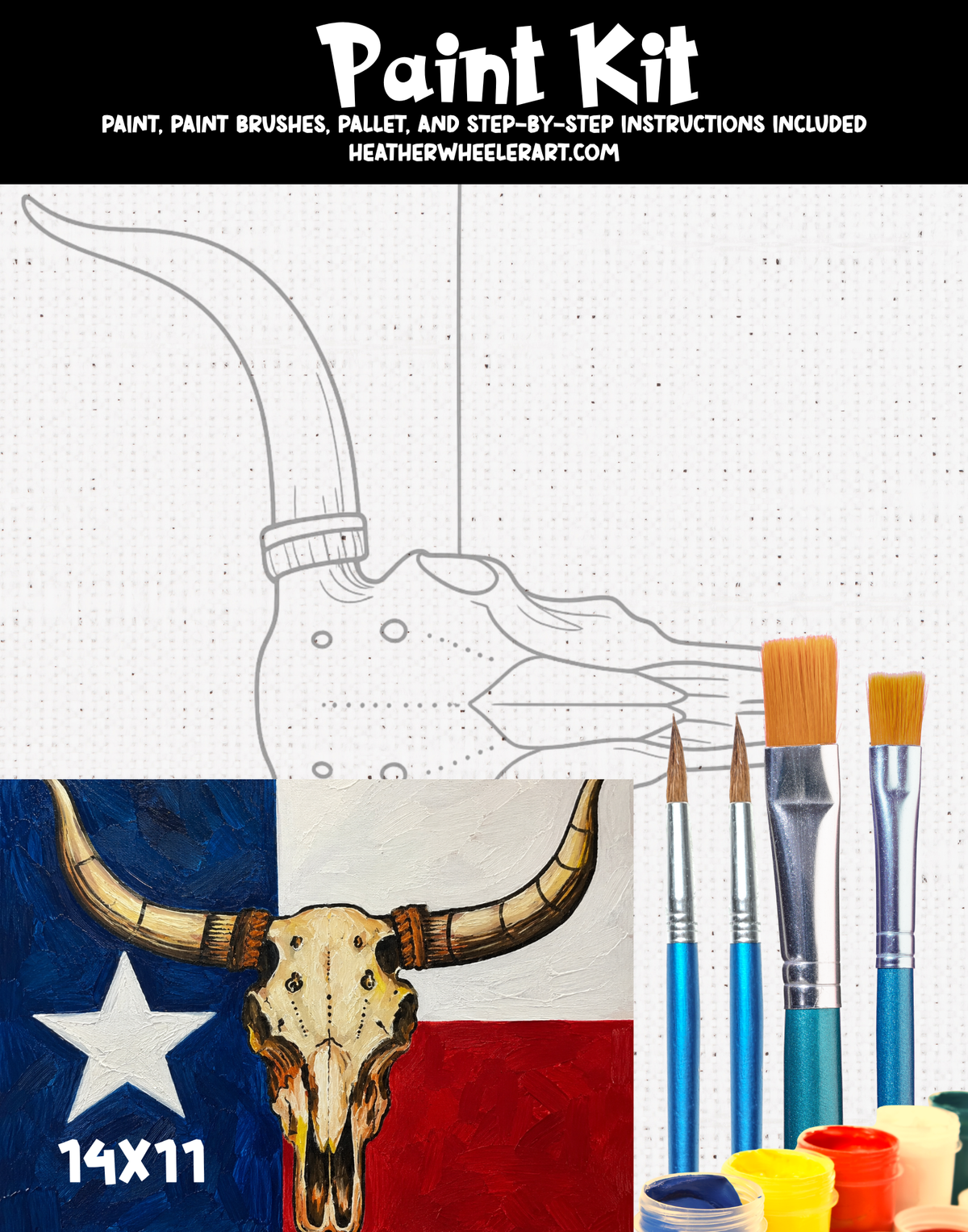 DIY Canvas Painting Kit Longhorn Texas Flag - Canvas Original