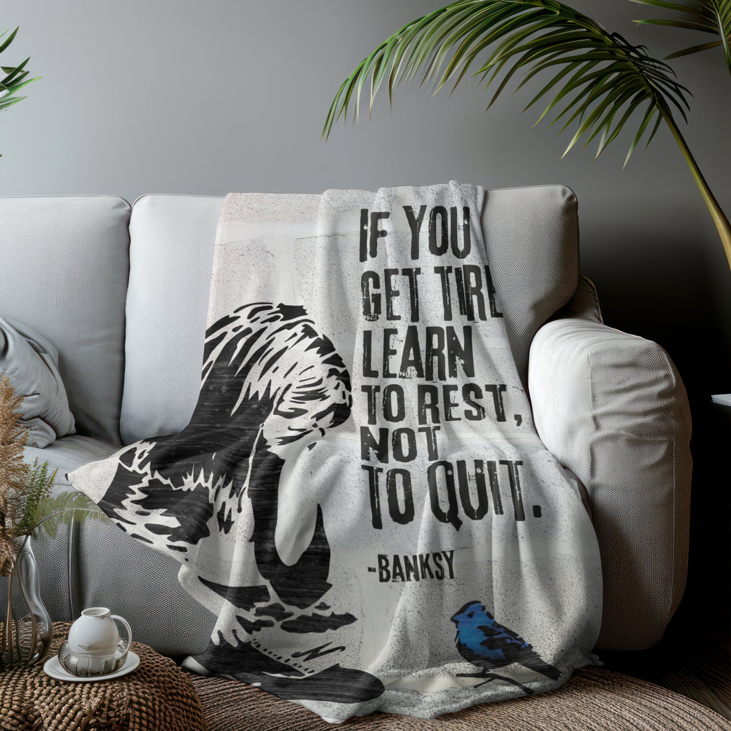 Blanket: Banksy Blue Bird Velveteen Plush Blanket
