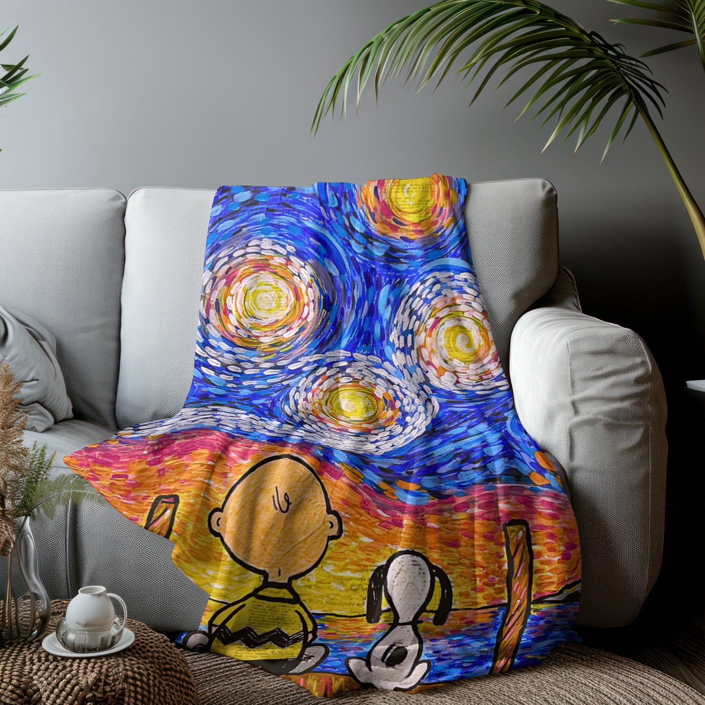 Blanket: Starry Night by the Lake Velveteen Plush Blanket