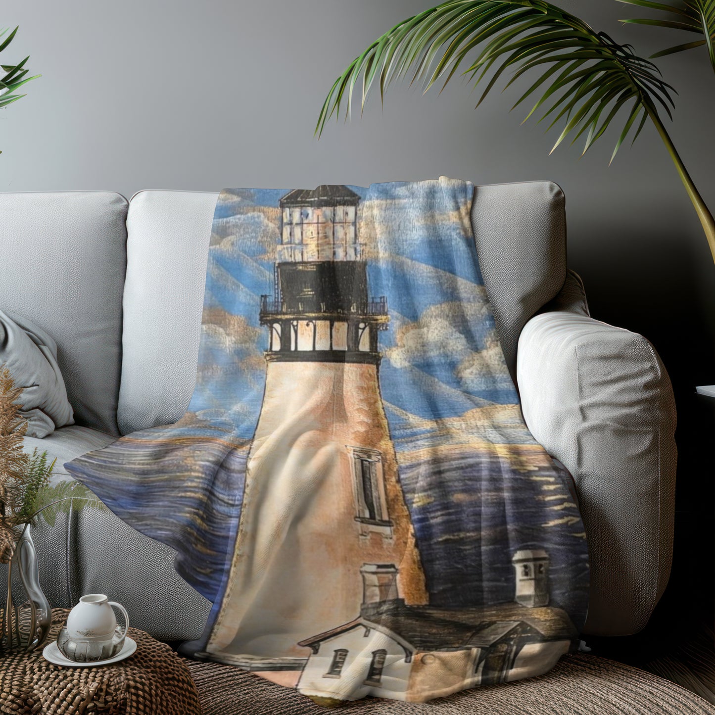 Blanket: Yaquina Head Lighthouse Velveteen Plush Blanket