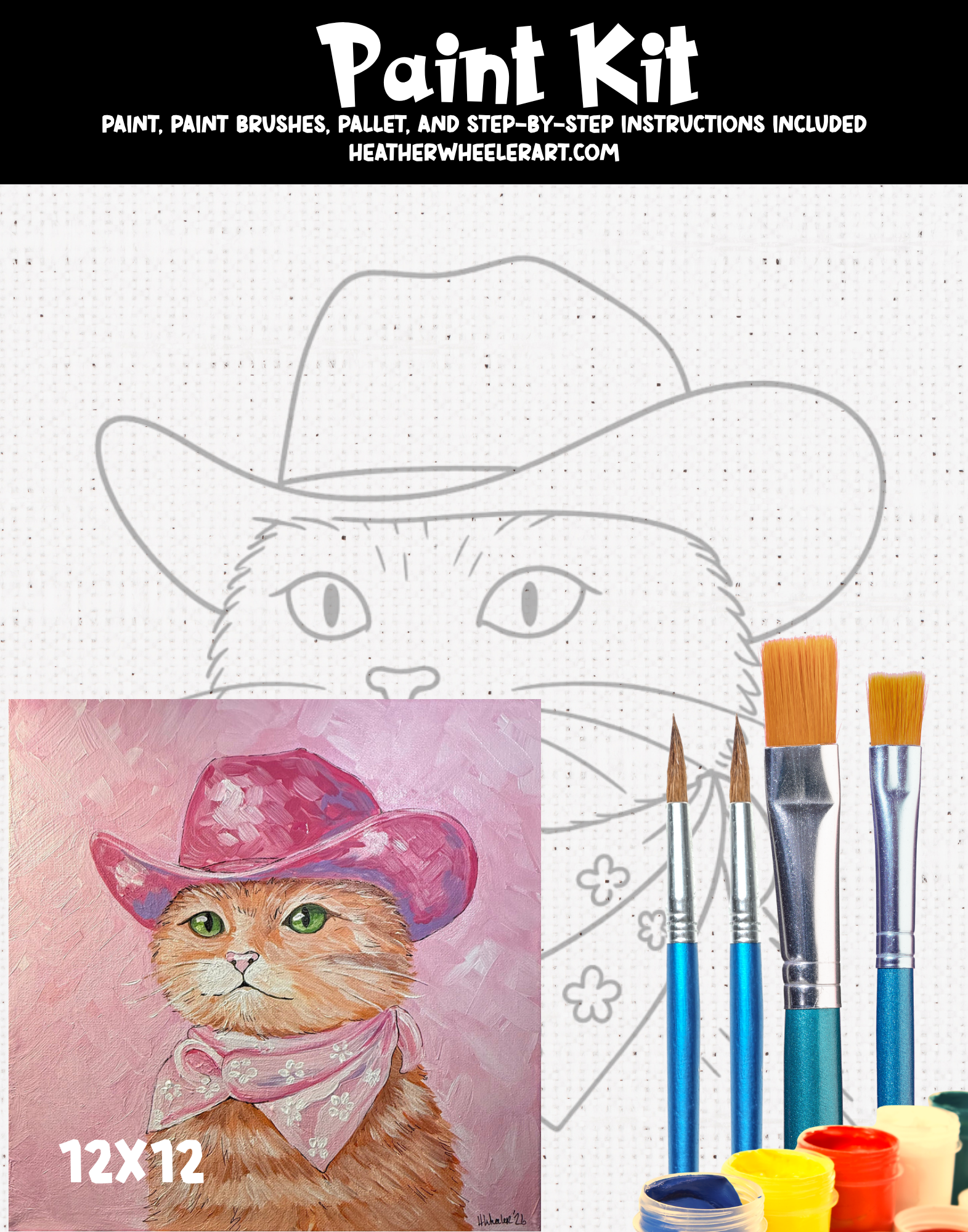DIY Canvas Painting Kit Cat Cowboy - Canvas Original