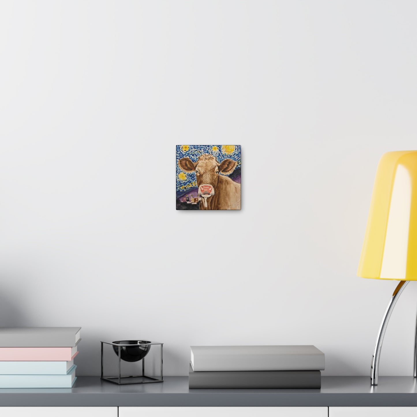 Art: Leonardo COW-Vinci Canvas Gallery Wrap - Floral Decor for Art and Cow Lovers