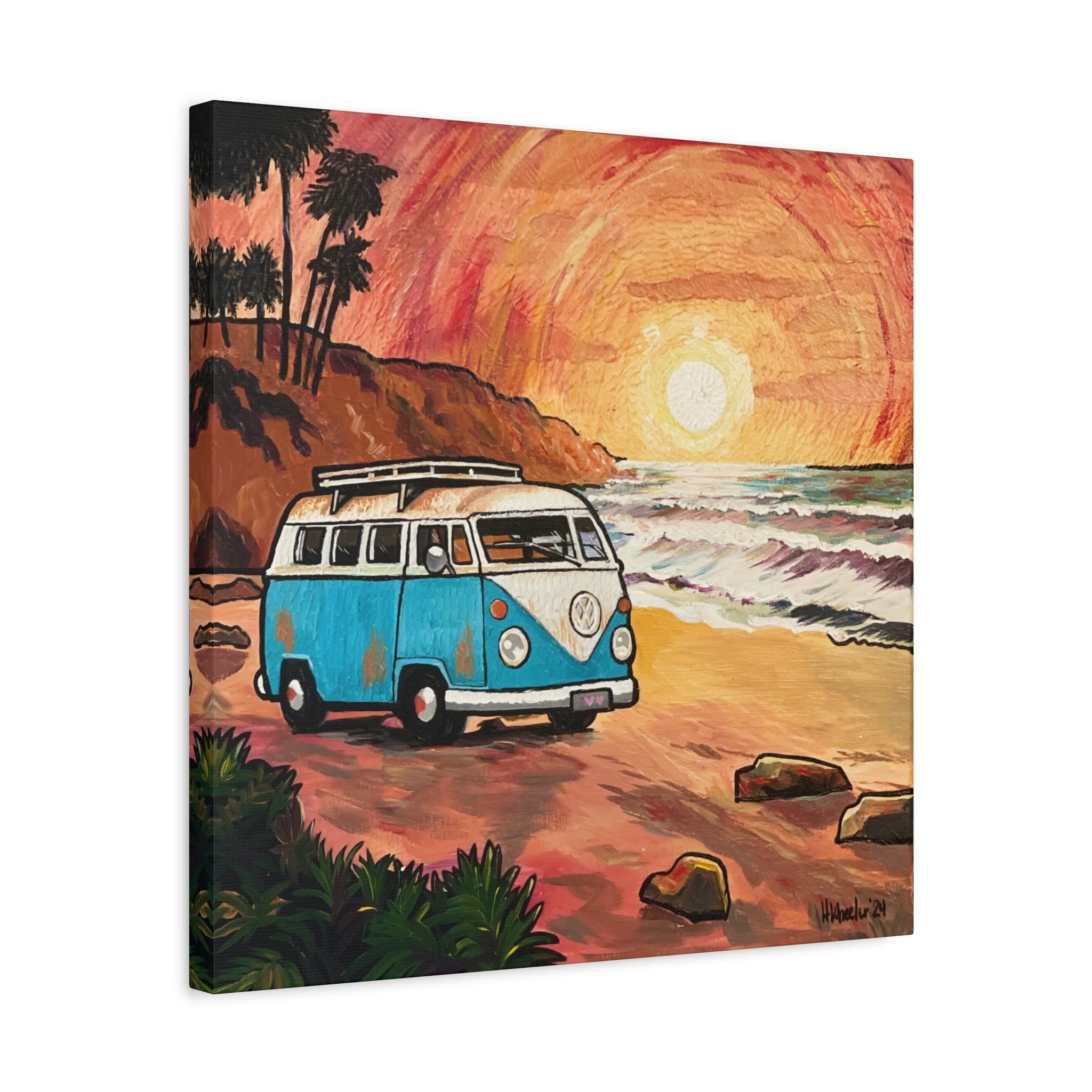 Art: California Van By the Beach Canvas Print