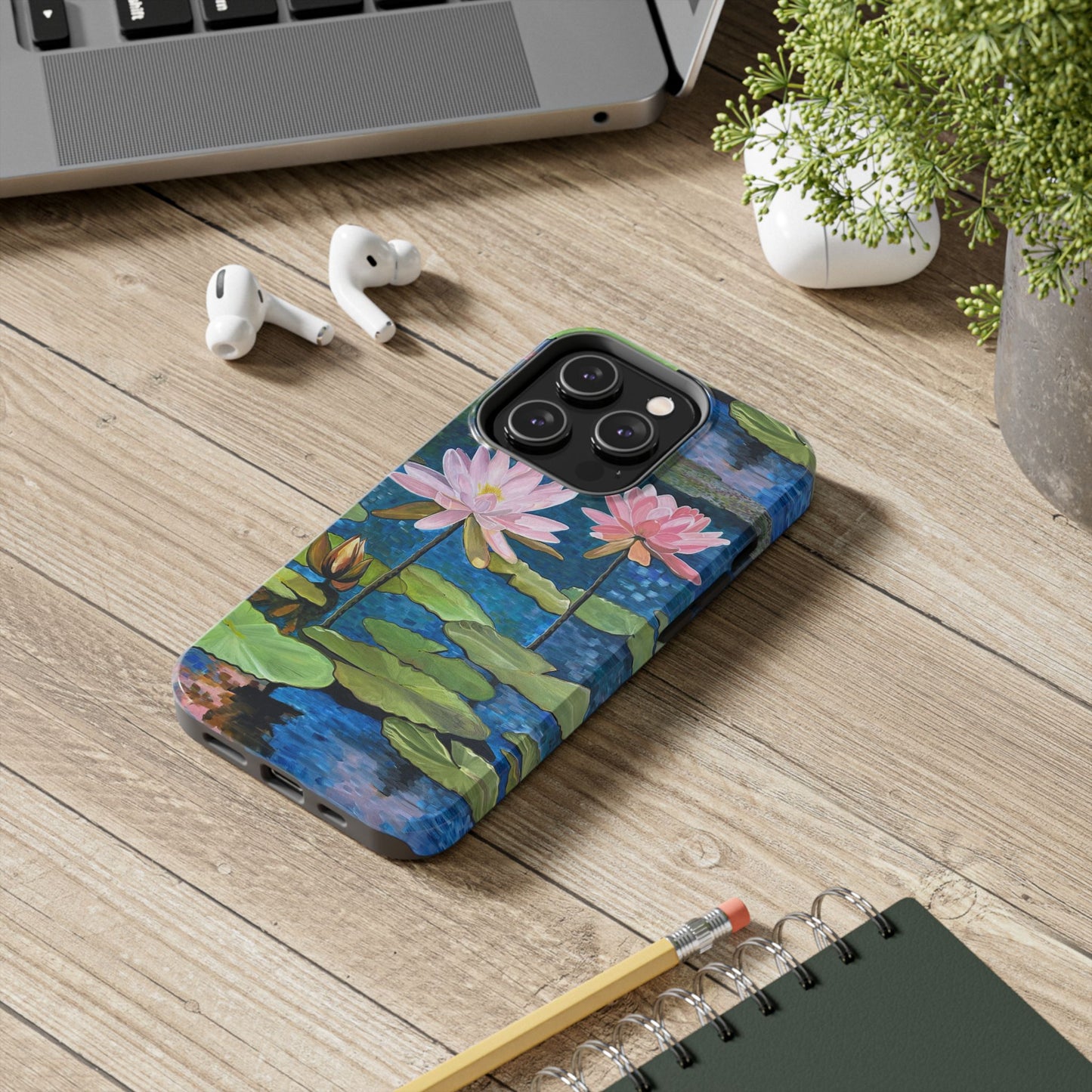 Phone Case: Lotus Flower Painted Tough Phone Case - Acrylic Painting Lotus Flower Inspired Design