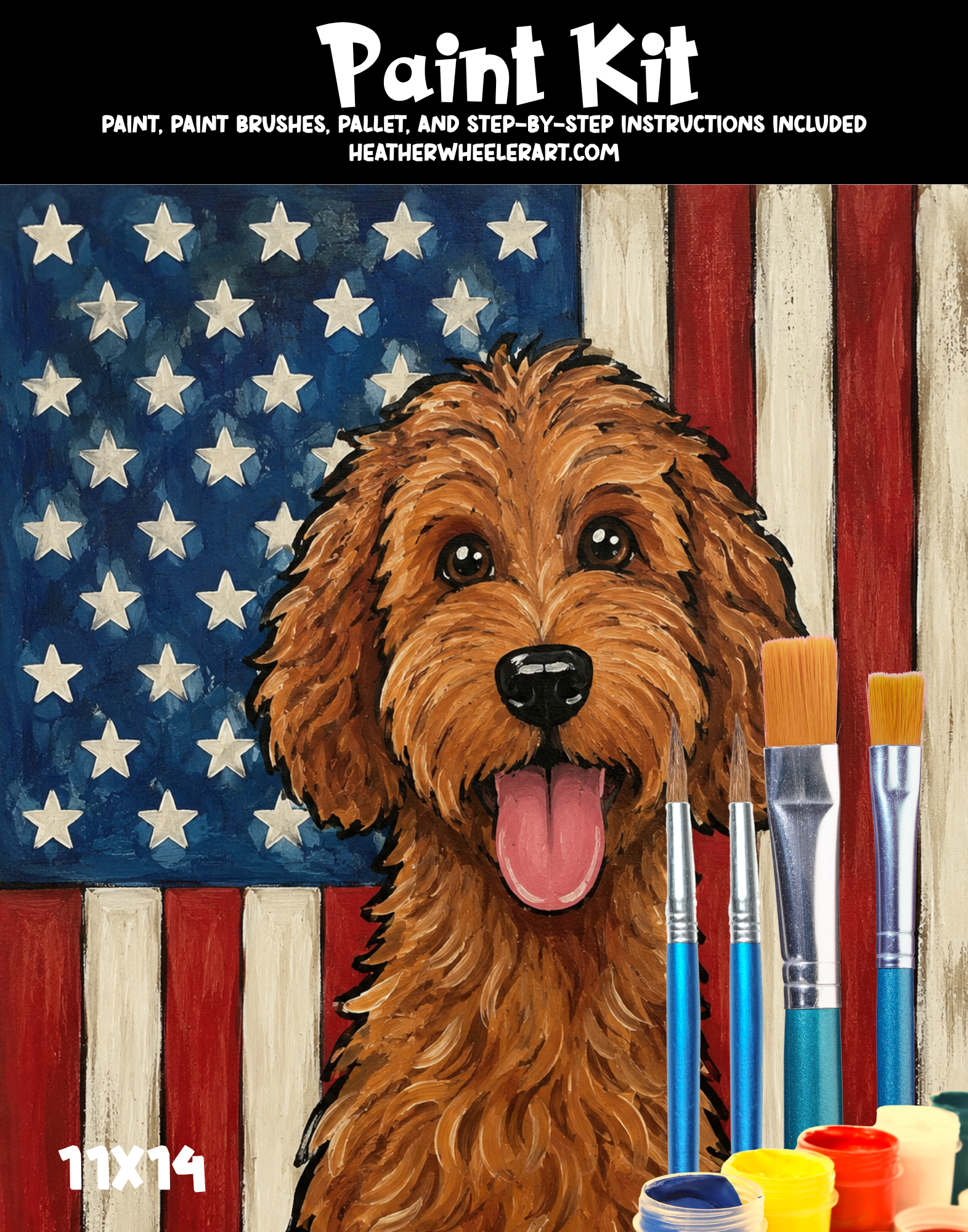 DIY Canvas Painting Kit American flag Doodle - Canvas Original