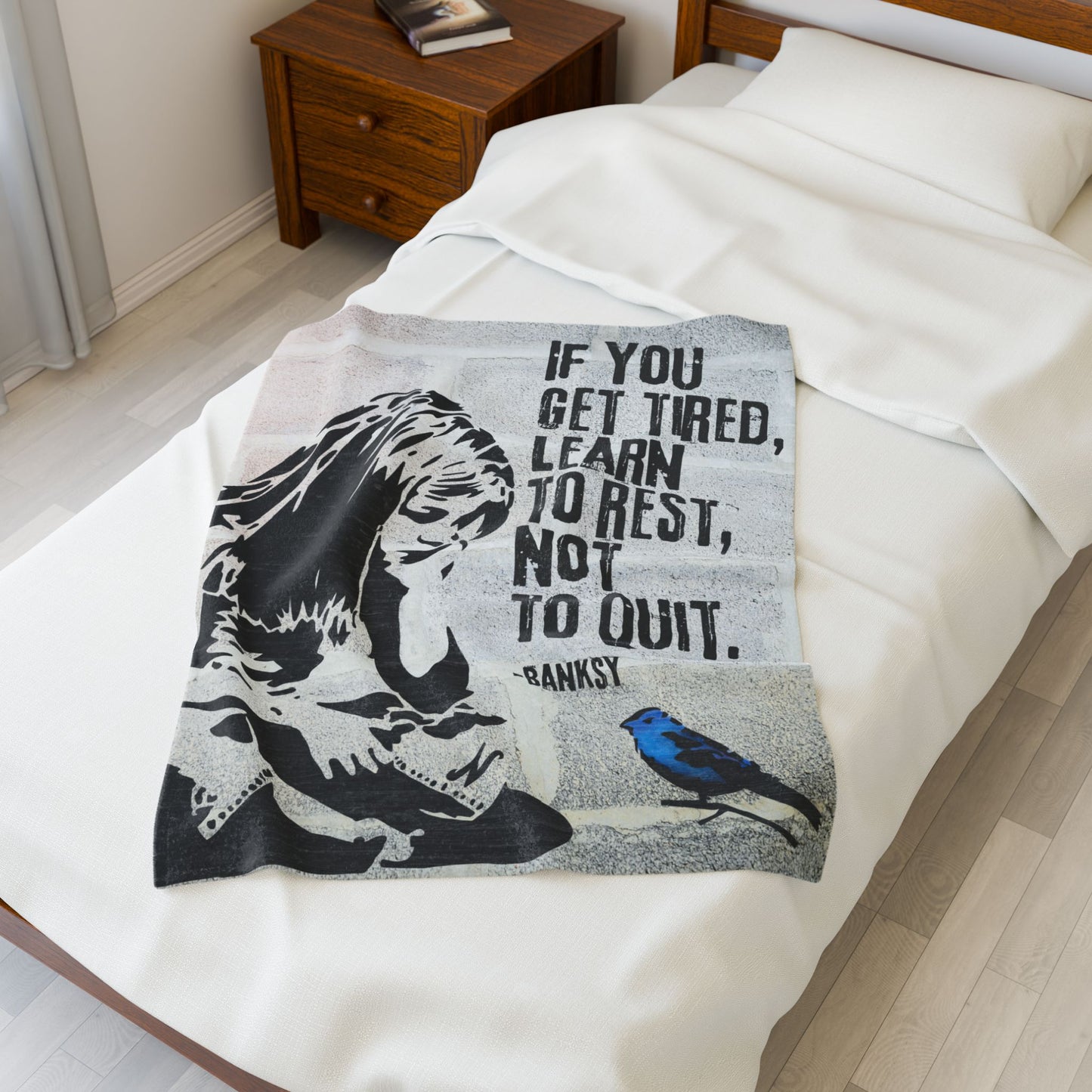 Blanket: Banksy Blue Bird Velveteen Plush Blanket