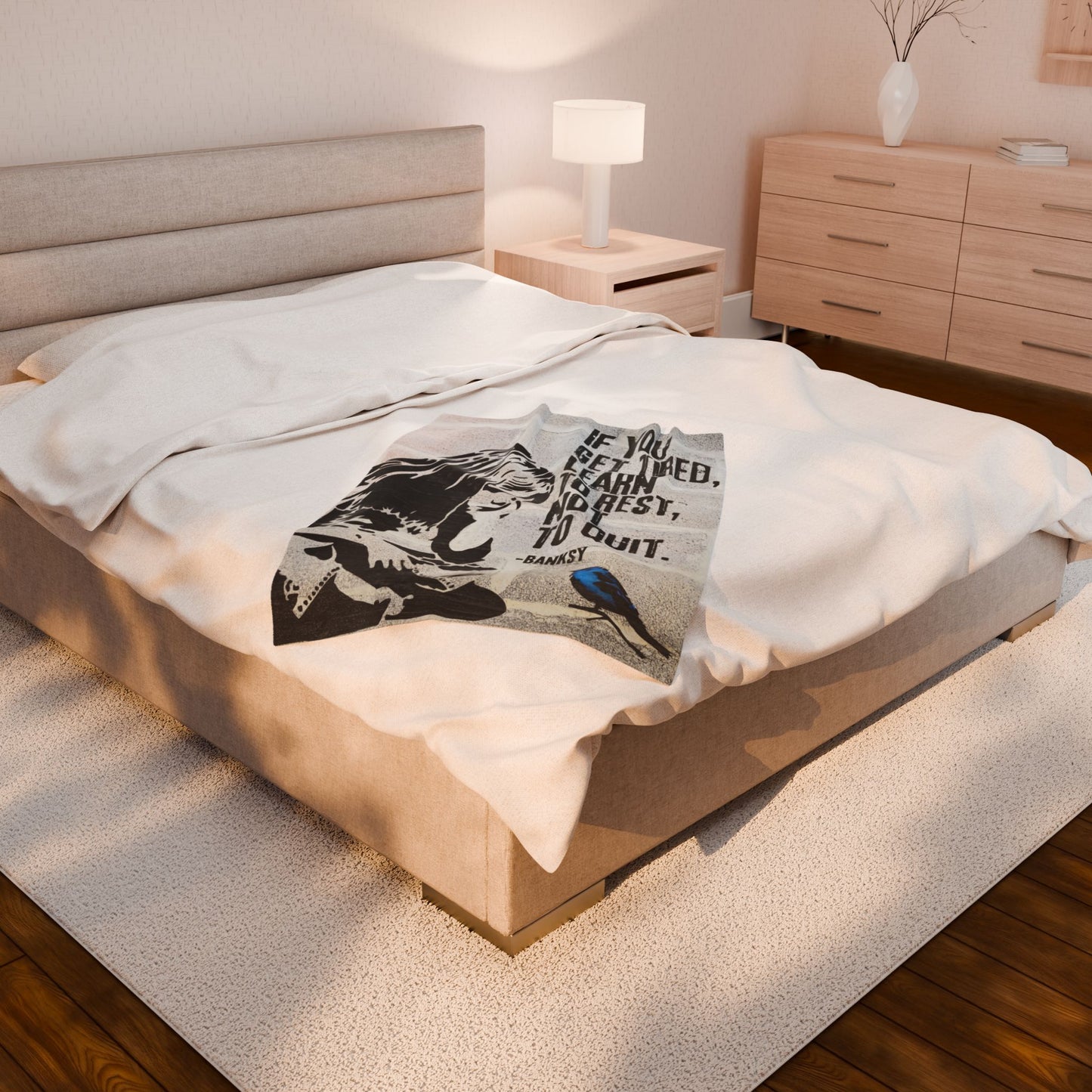 Blanket: Banksy Blue Bird Velveteen Plush Blanket
