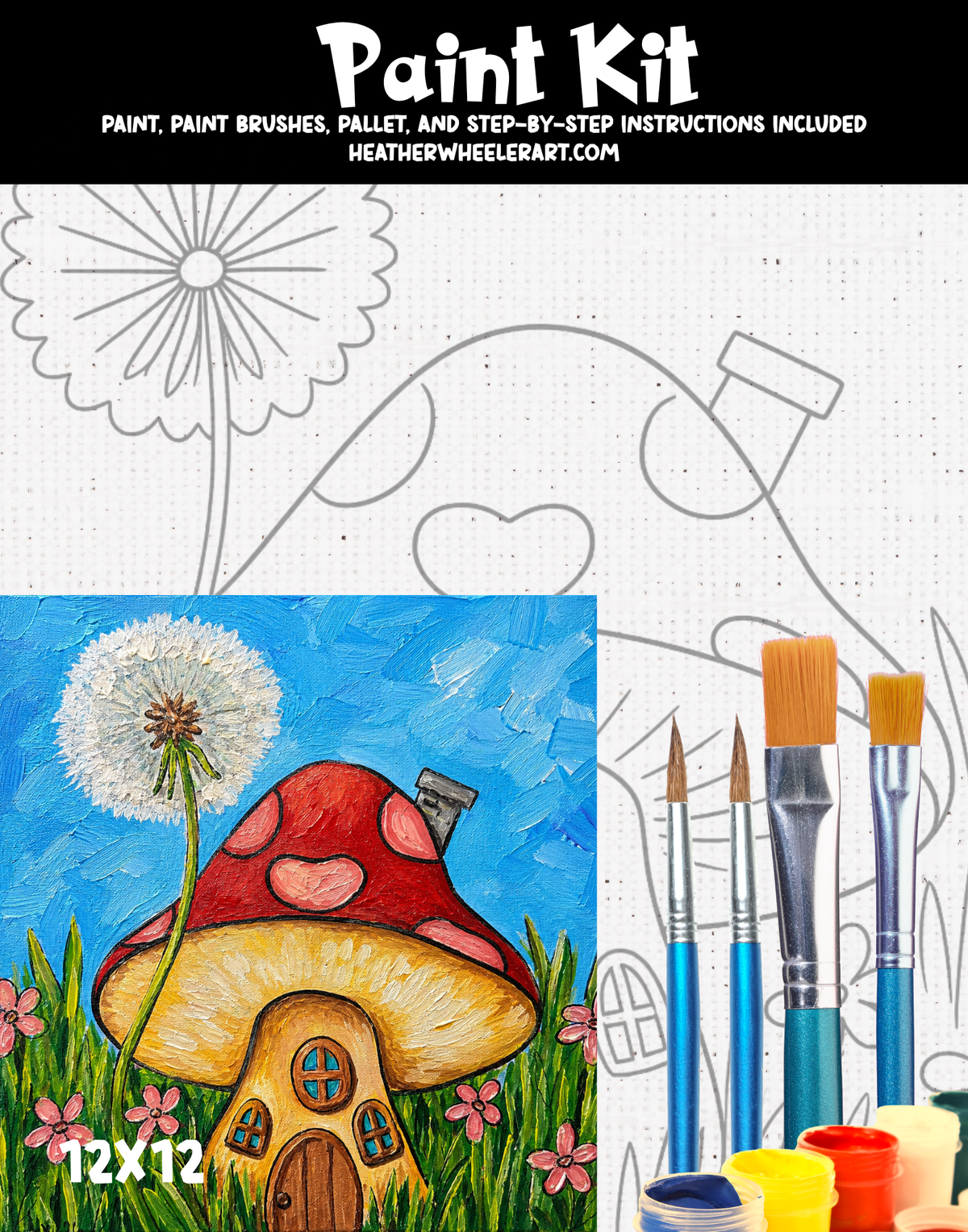 DIY Canvas Painting Kit Mushroom House - Canvas Original