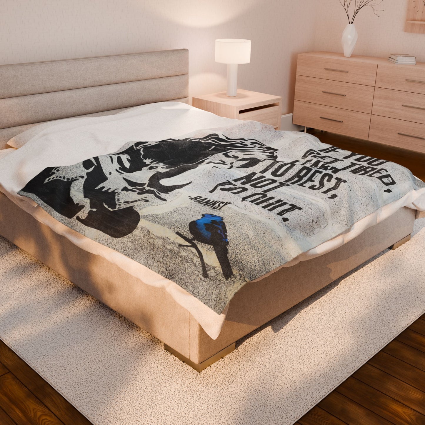 Blanket: Banksy Blue Bird Velveteen Plush Blanket