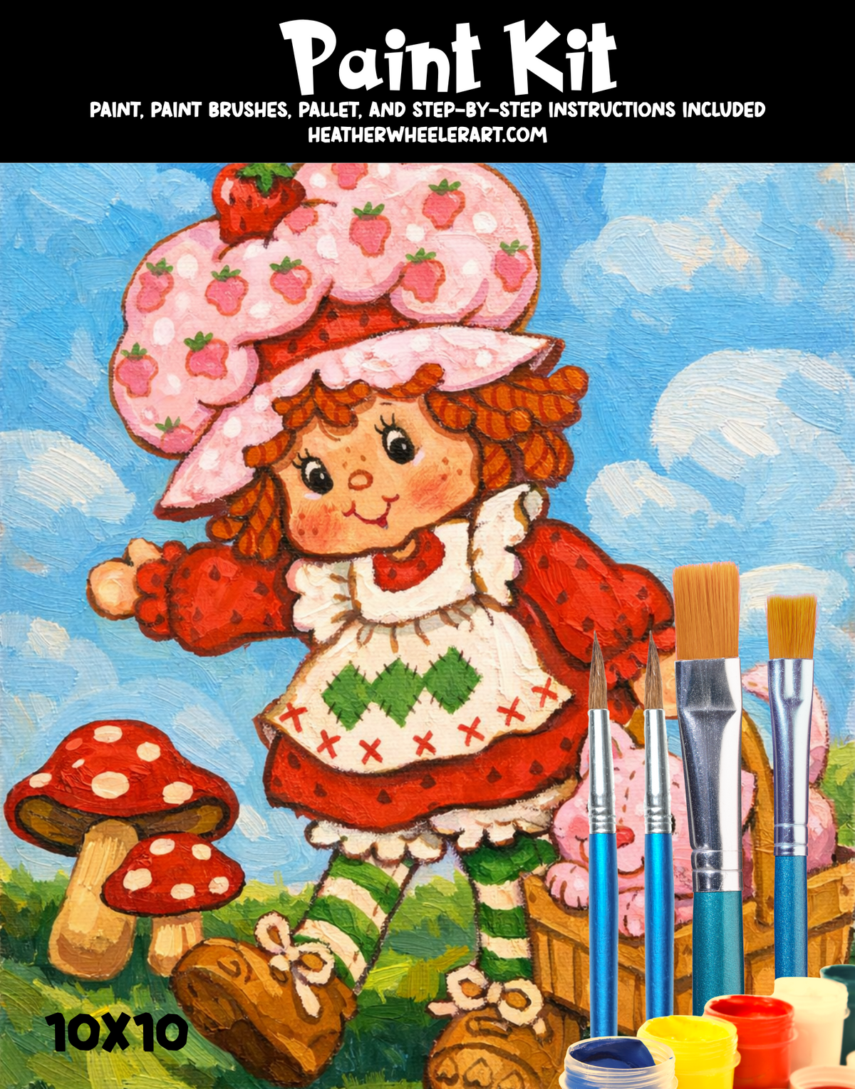 DIY Canvas Painting Kit Strawberry with kitty - Canvas Original