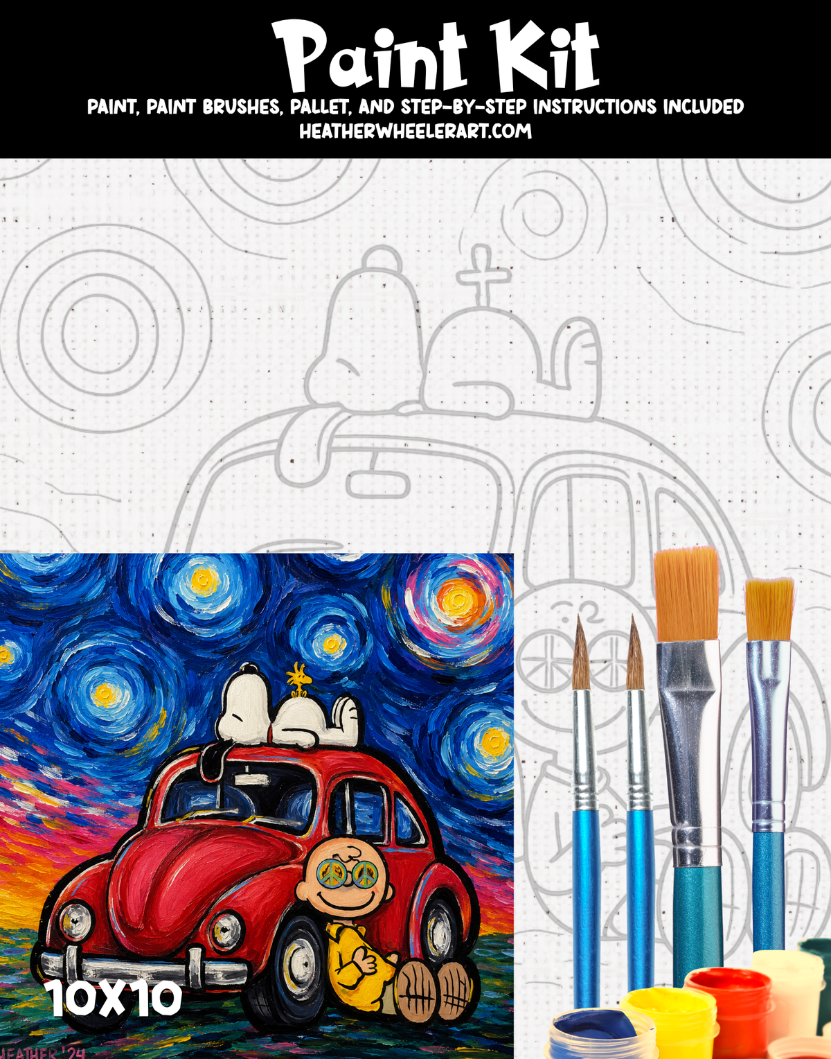 DIY Canvas Painting Kit Starry Night with snoopy - Canvas Original