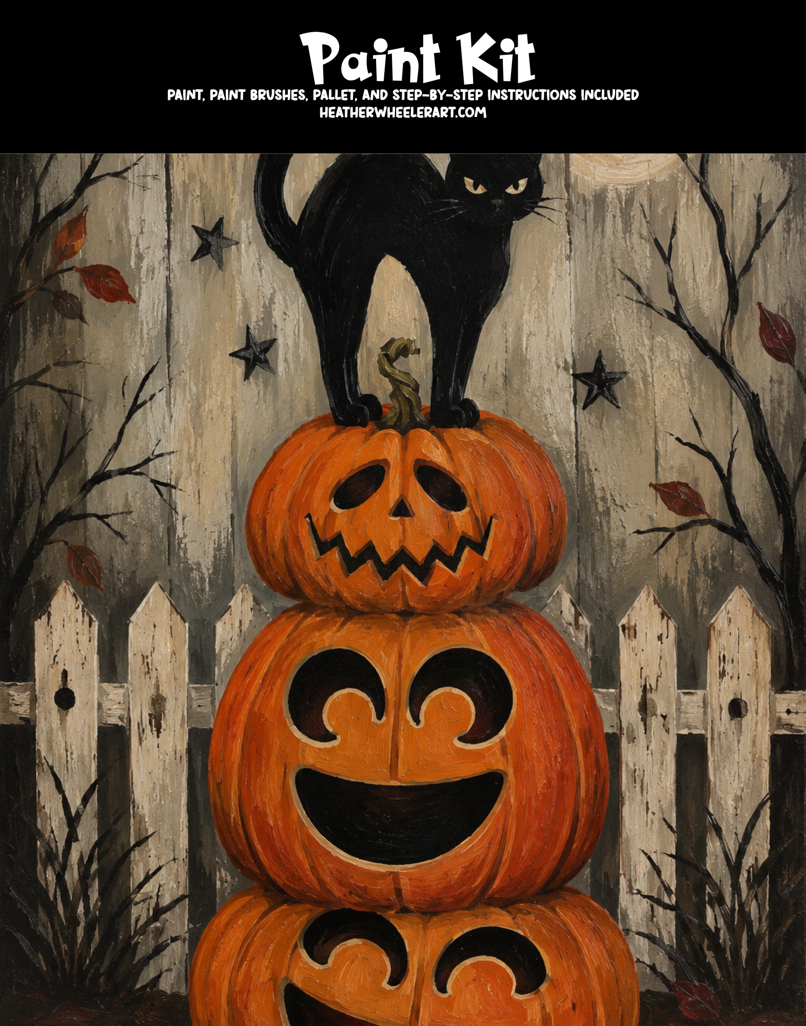 DIY Canvas Painting Kit Cats on Stacked Pumpkins