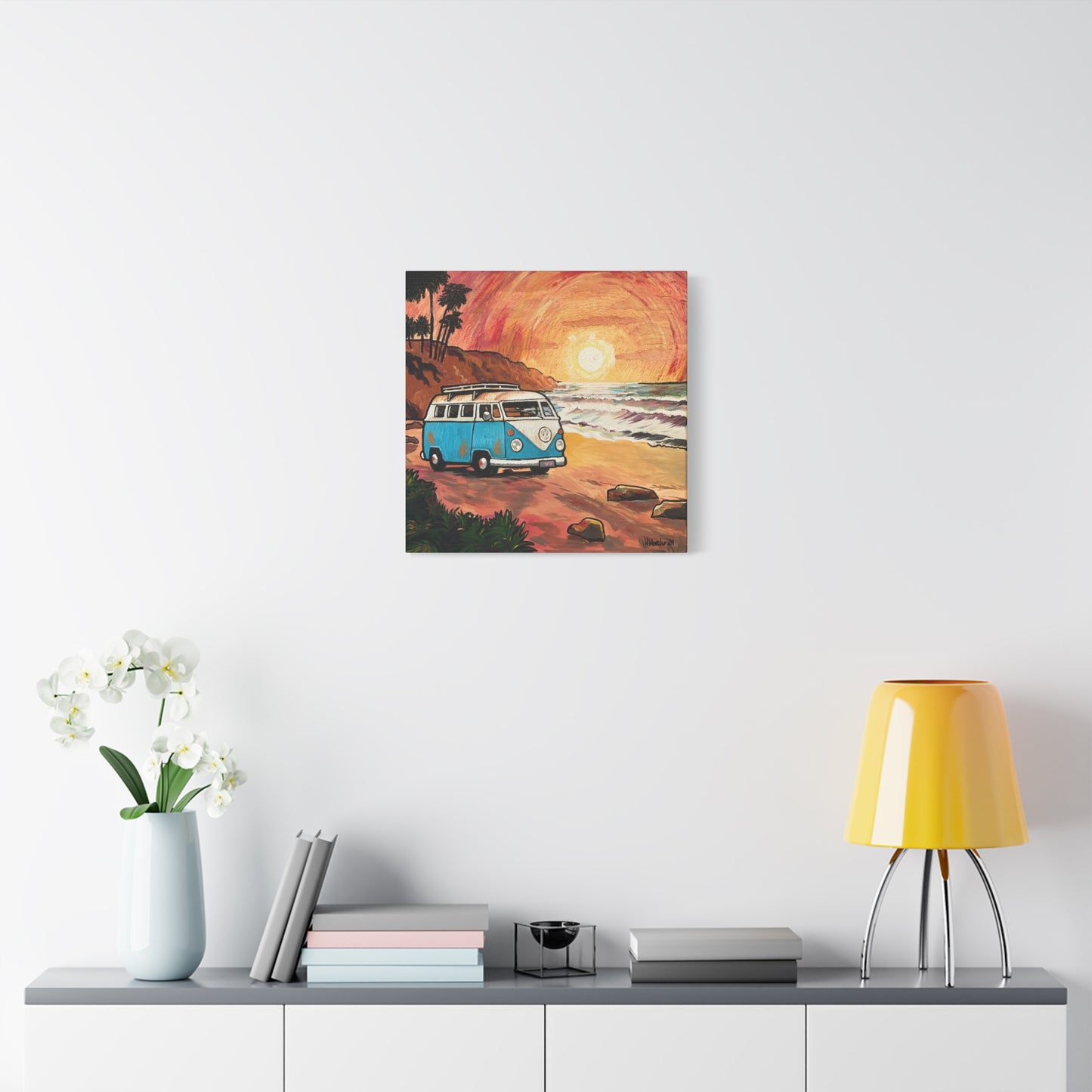 Art: California Van By the Beach Canvas Print
