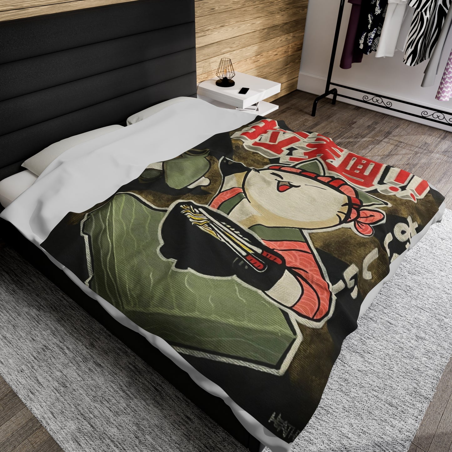 Blanket: Ramen Kitty Velveteen Plush Blanket