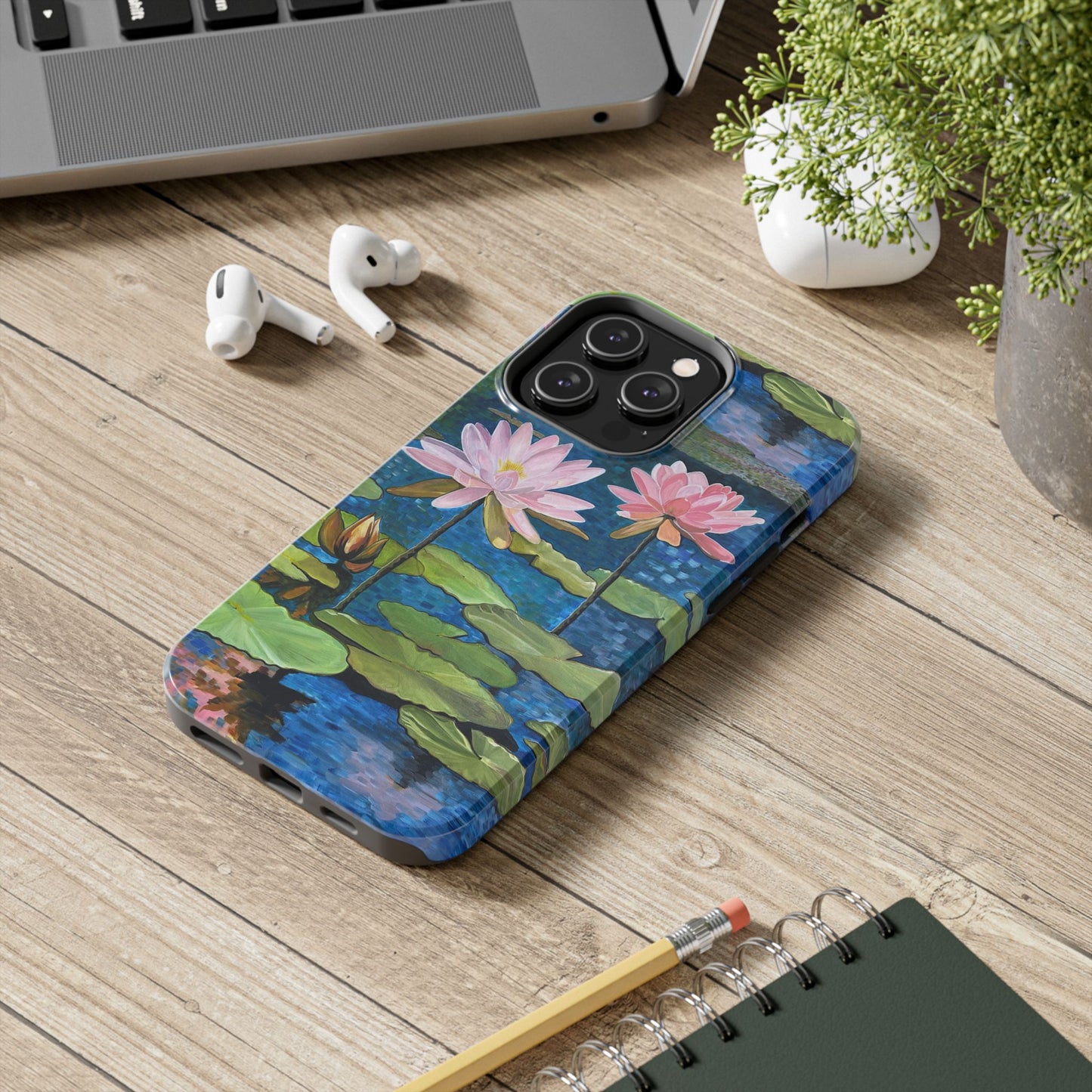 Phone Case: Lotus Flower Painted Tough Phone Case - Acrylic Painting Lotus Flower Inspired Design