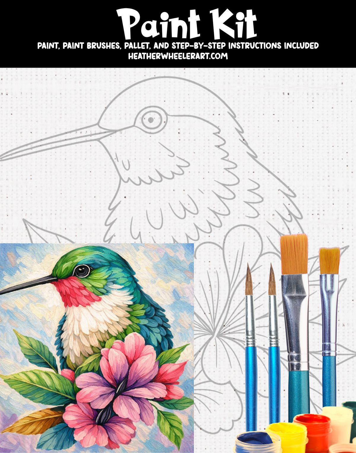 DIY Canvas Painting Kit Hummingbird on Flower - Canvas Original