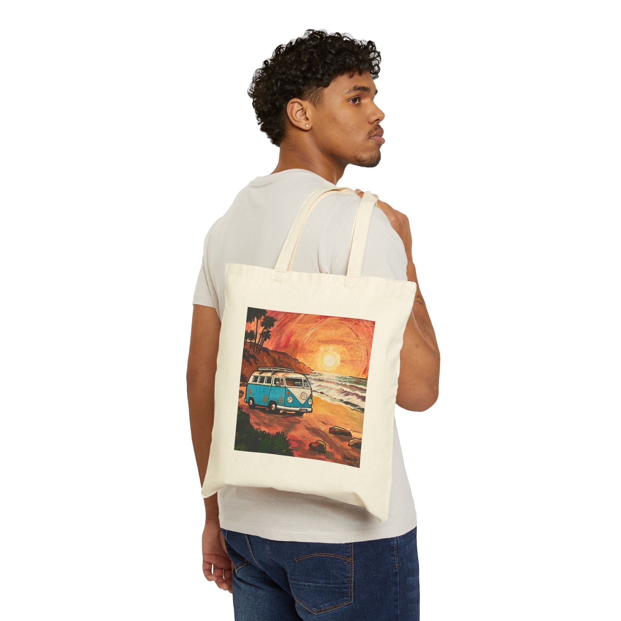 Tote Bag: Van by the Ocean Cotton Canvas Tote