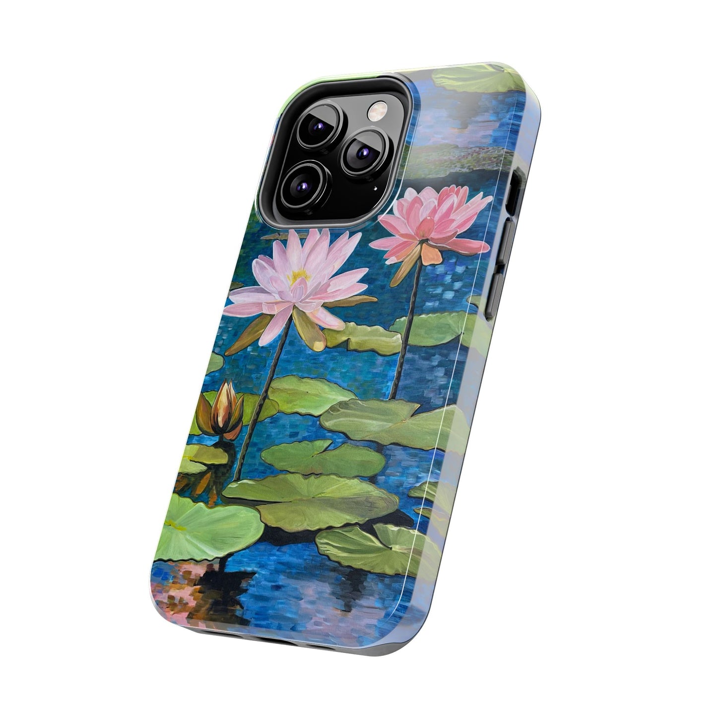 Phone Case: Lotus Flower Painted Tough Phone Case - Acrylic Painting Lotus Flower Inspired Design