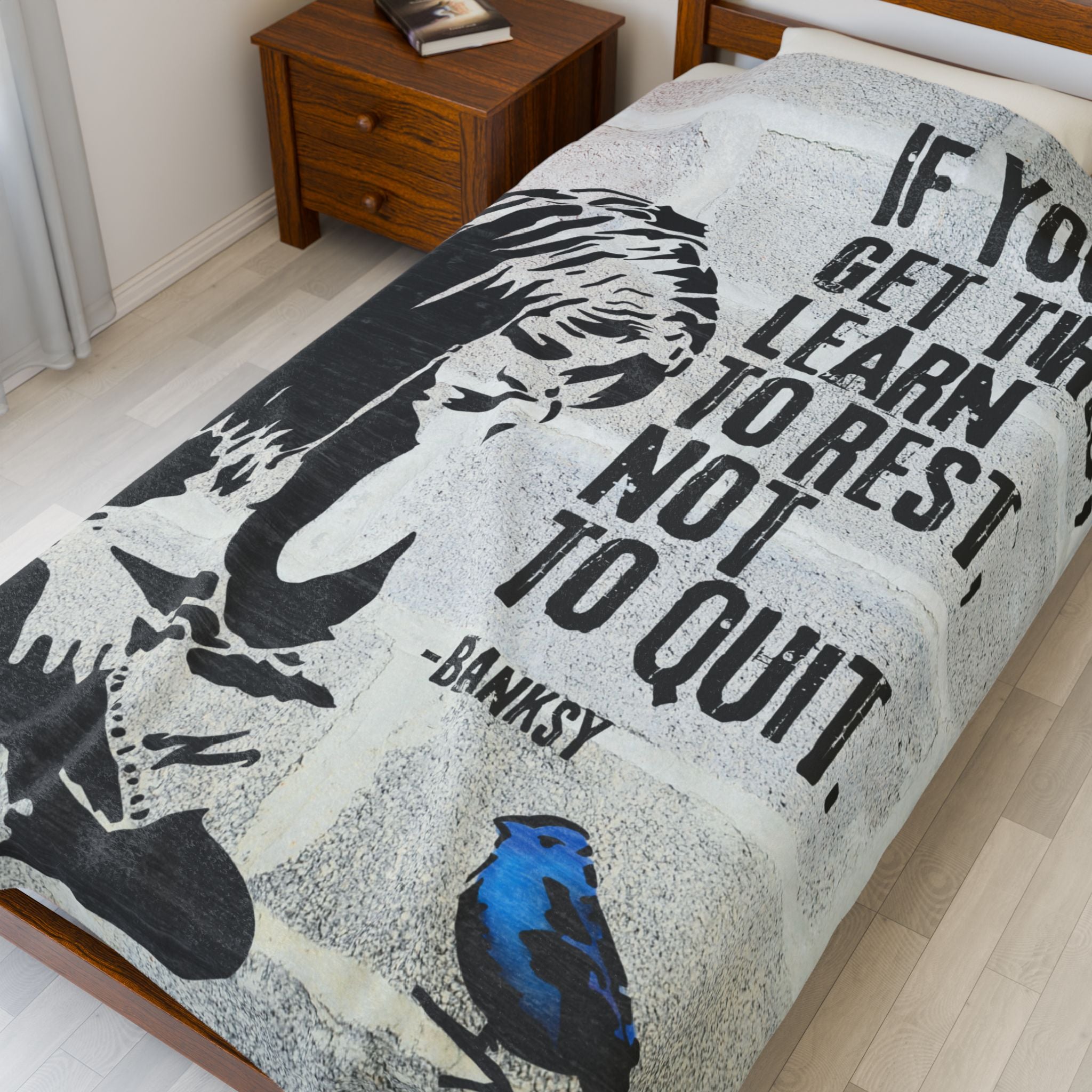 Blanket: Banksy Blue Bird Velveteen Plush Blanket