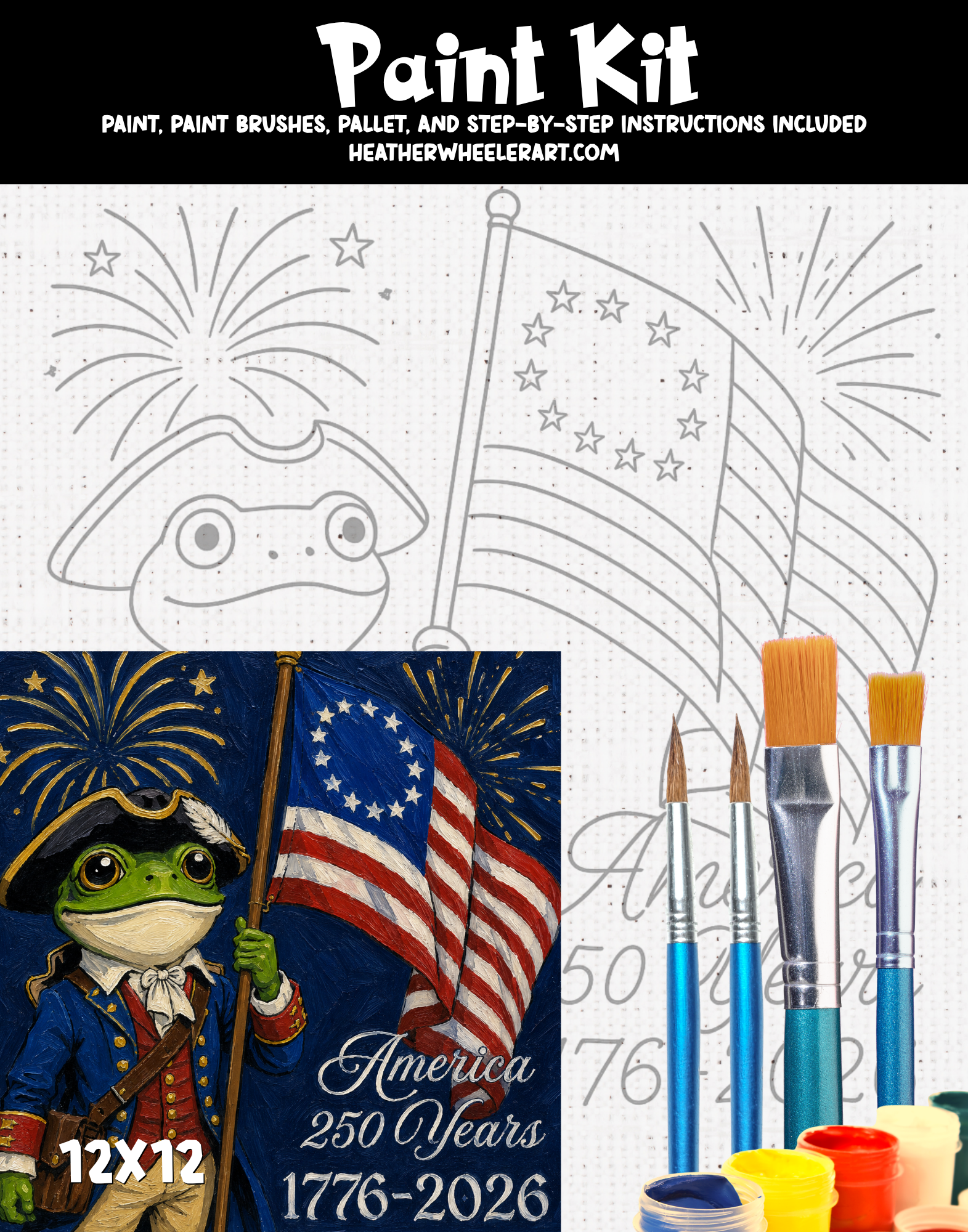DIY Canvas Painting Kit Colonial Frog American 250th Anniversary - Canvas Original