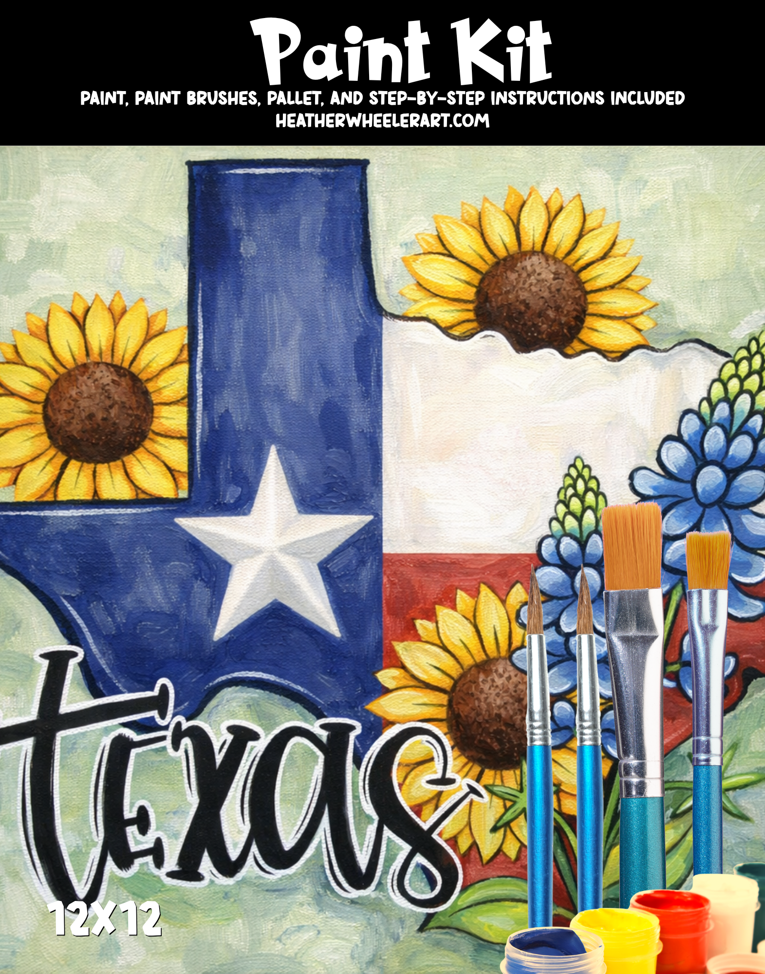 DIY Canvas Painting Kit Texas State Flowers/Flag - Canvas Original