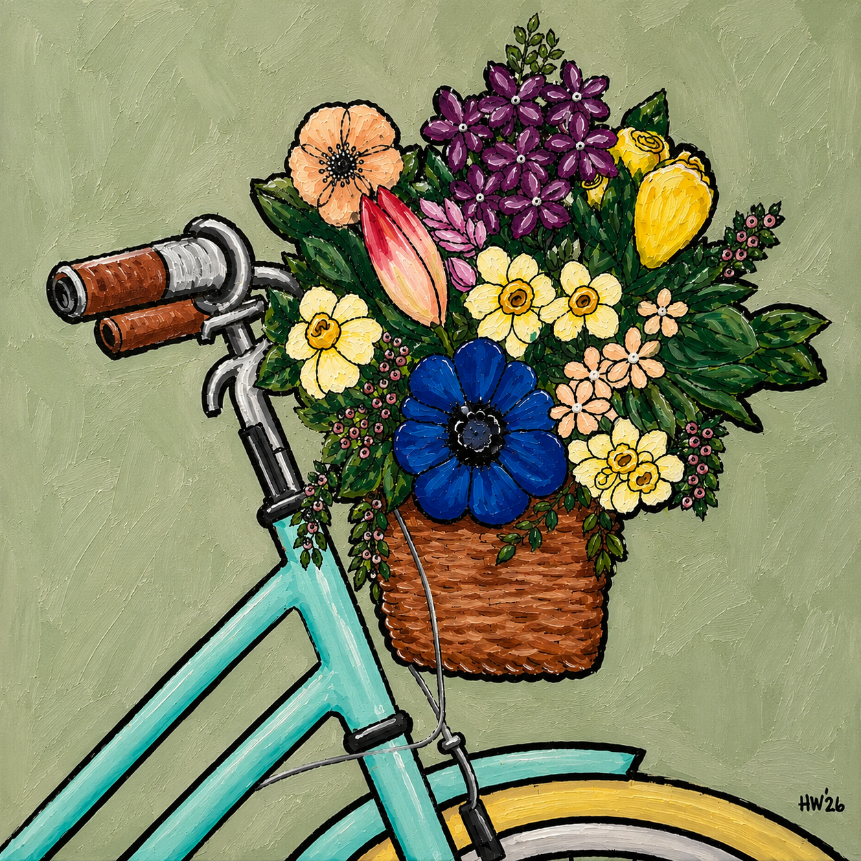 DIY Canvas Painting Kit Bike with Flowers
