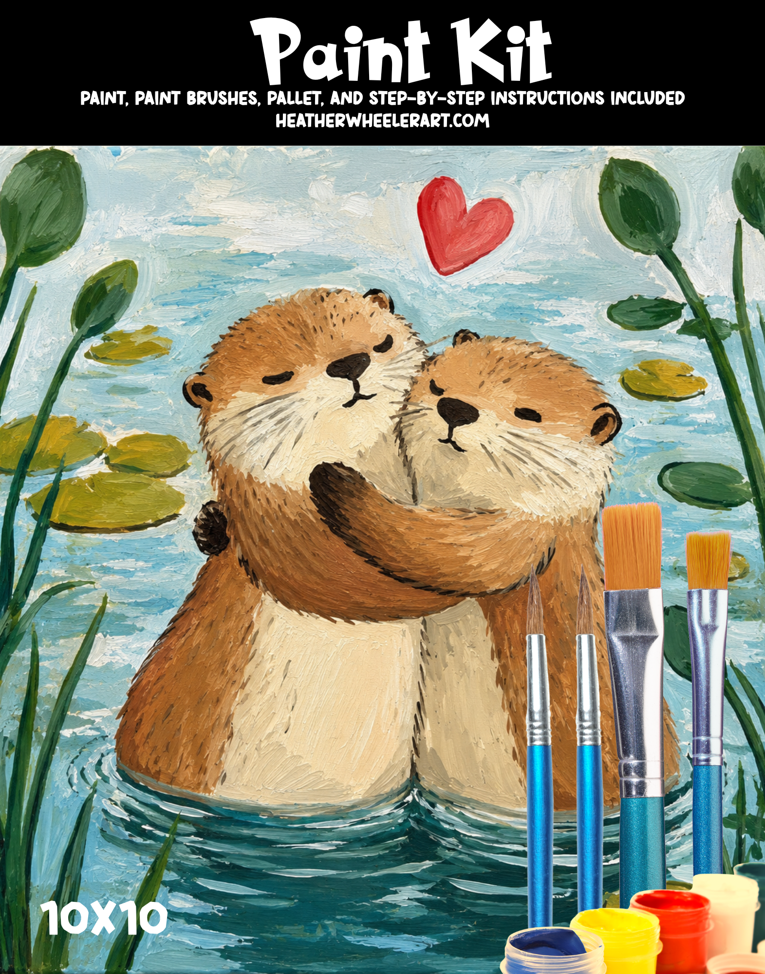 DIY Canvas Painting Kit Hugging Otters - Canvas Original