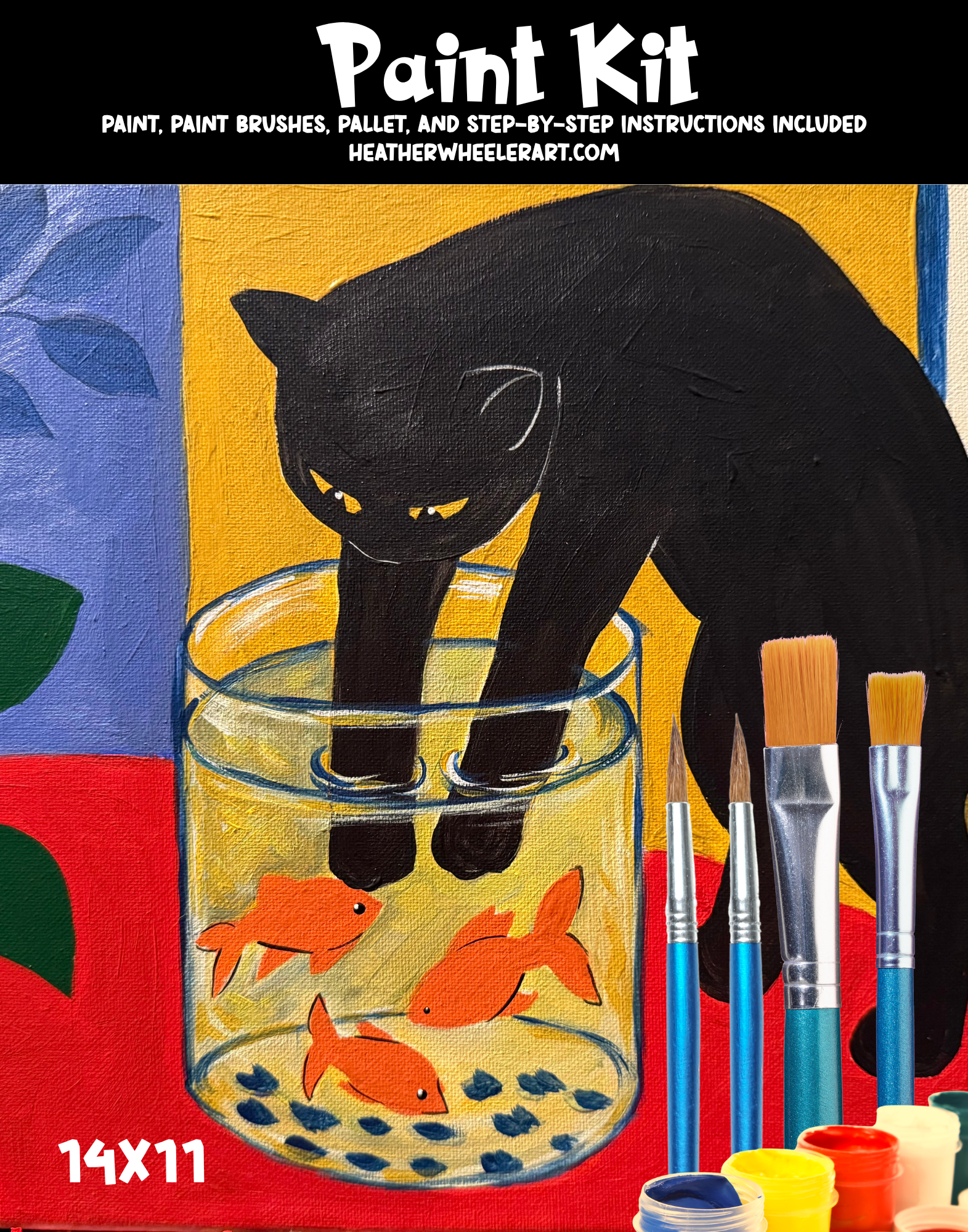 DIY Canvas Painting Kit Cat with Goldfish - Canvas Original