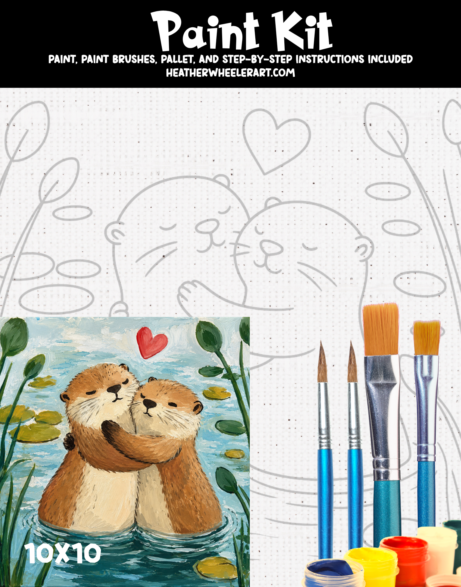 DIY Canvas Painting Kit Hugging Otters - Canvas Original