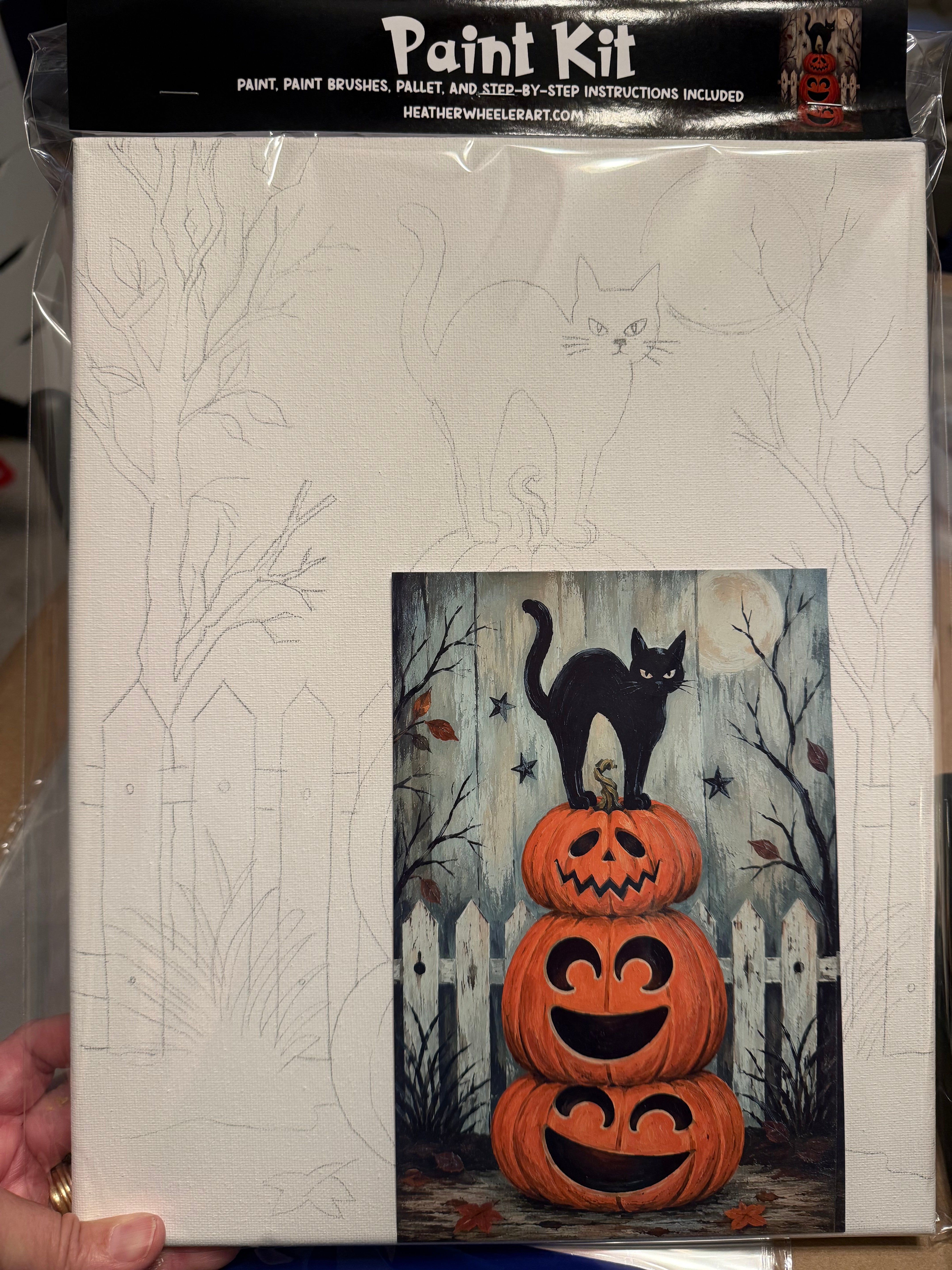 DIY Canvas Painting Kit Cats on Stacked Pumpkins