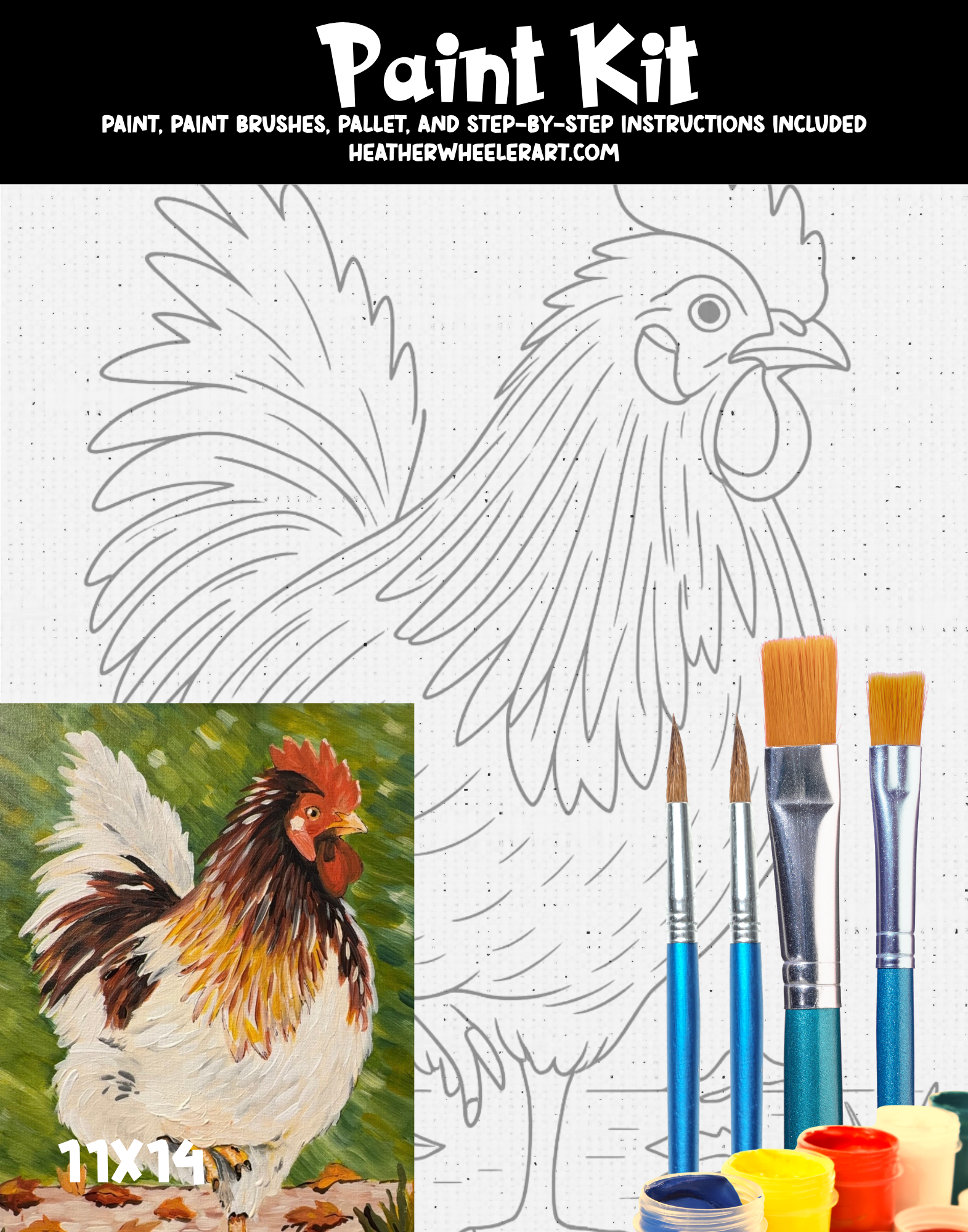 DIY Canvas Painting Kit Rooster - Canvas Original