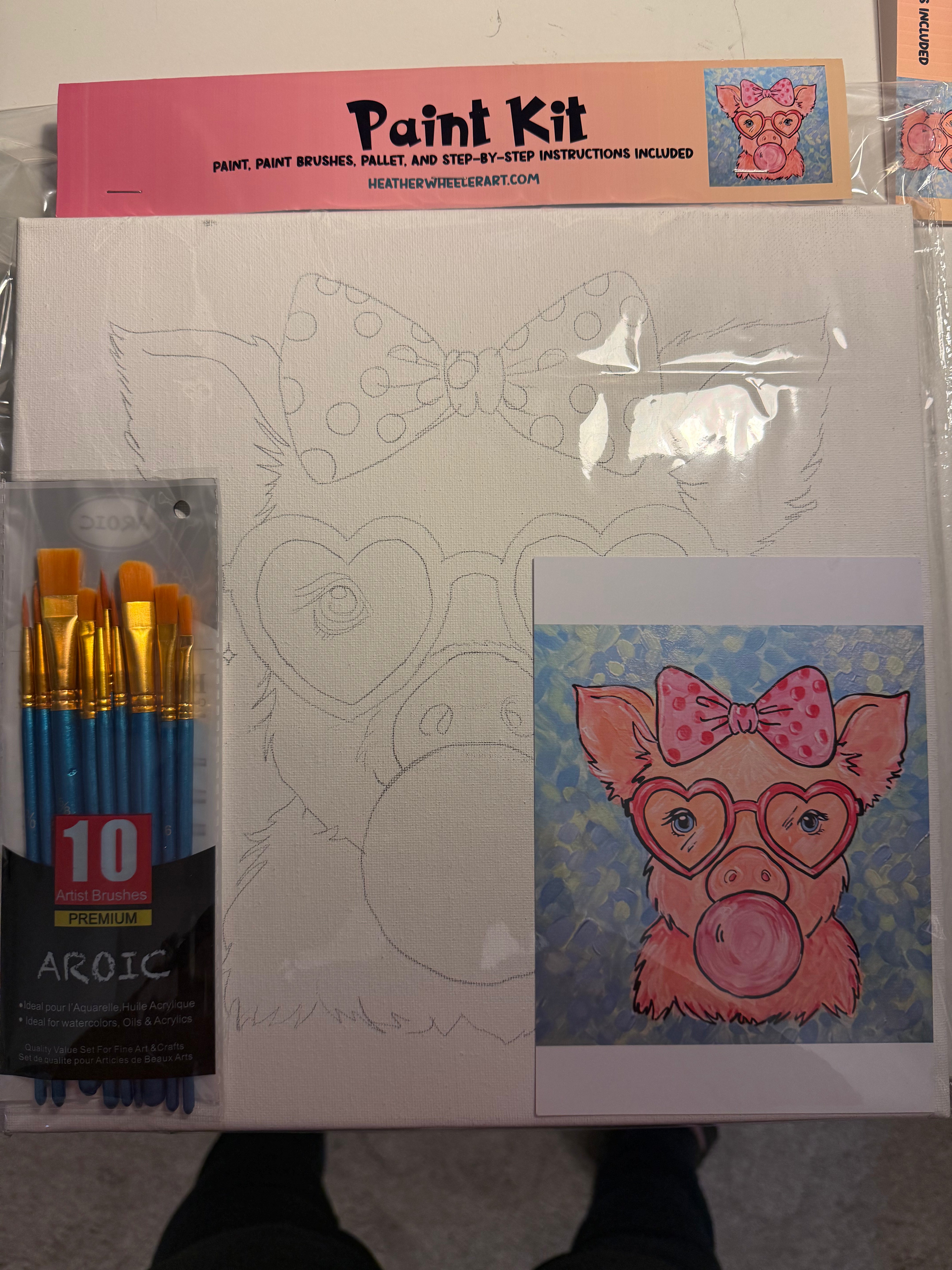 DIY Canvas Painting Kit Pig Blowing Bubbles