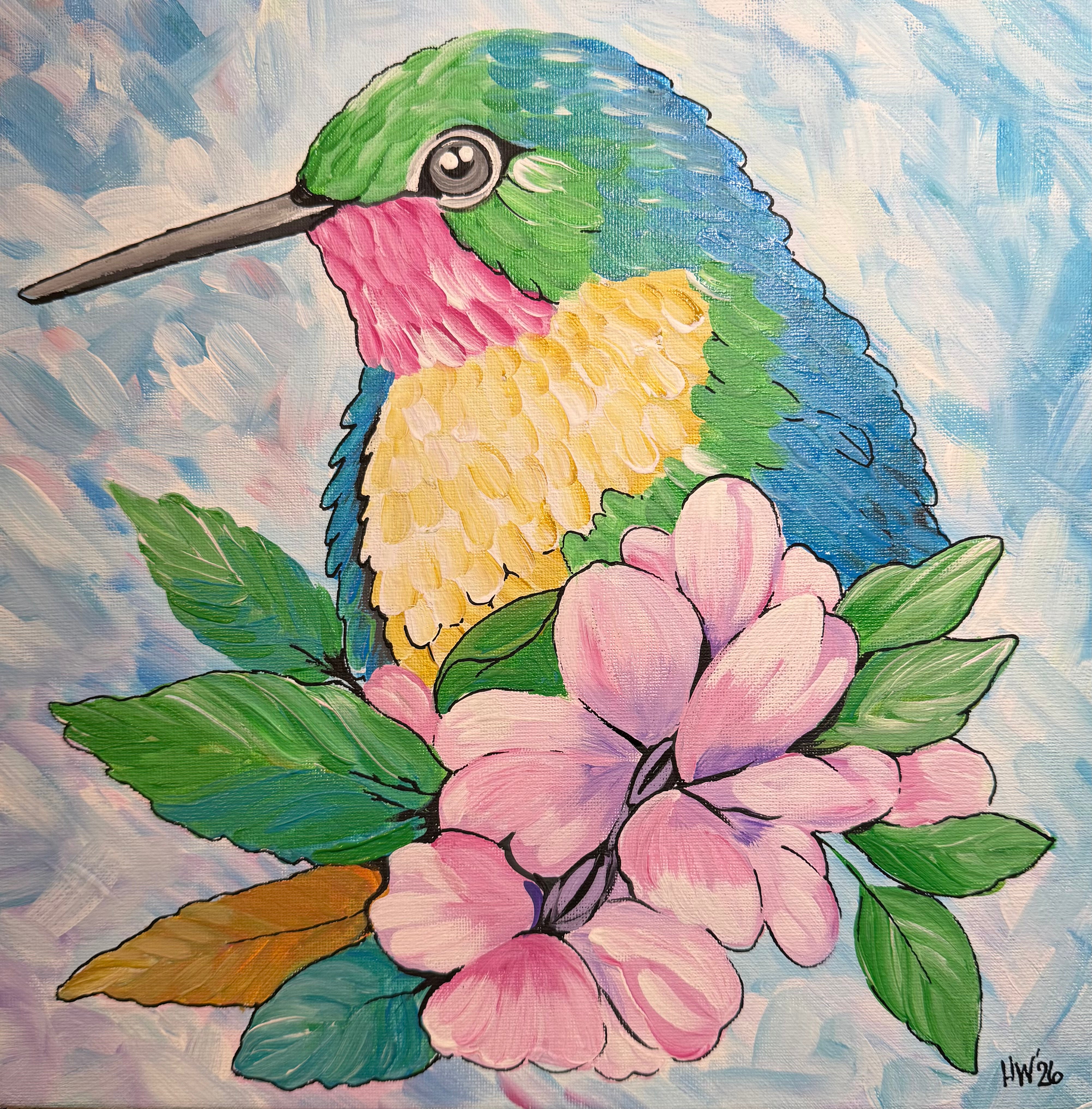 DIY Canvas Painting Kit Hummingbird on Flower