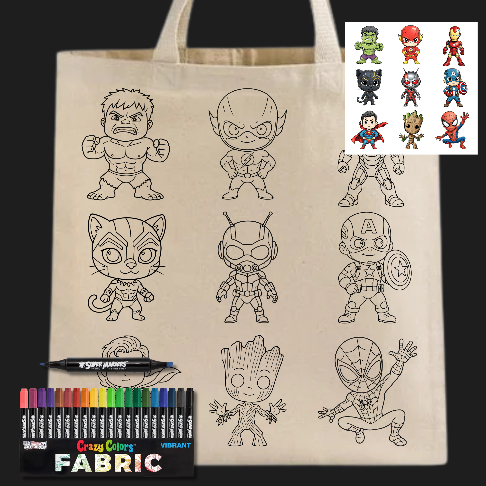 Colorable Tote Bag Superheros