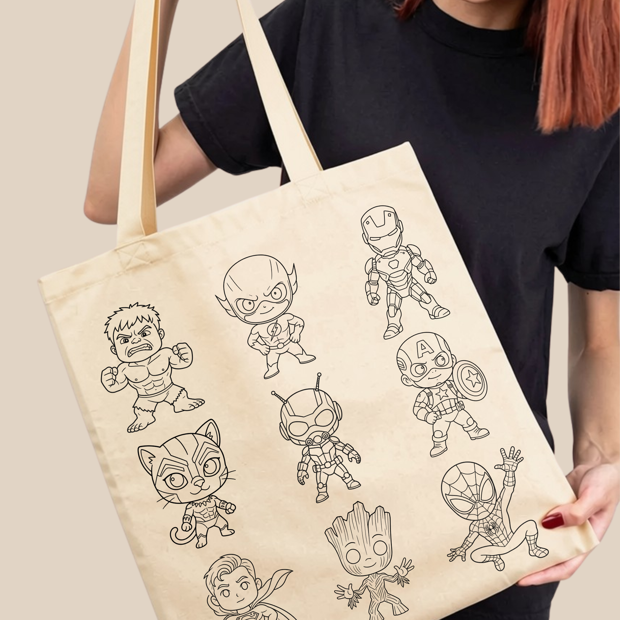 Colorable Tote Bag Superheros