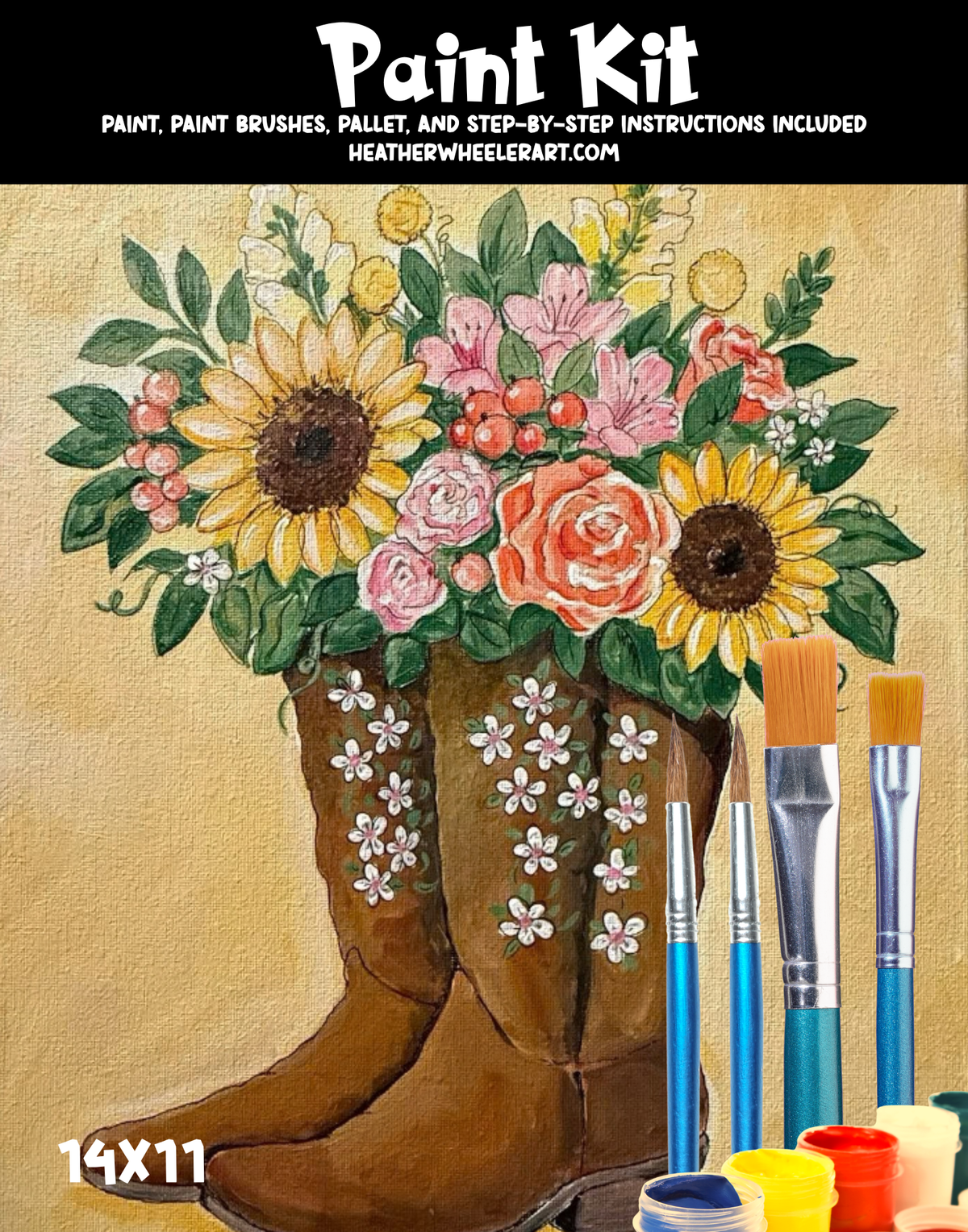 DIY Canvas Painting Kit Boots with flowers
