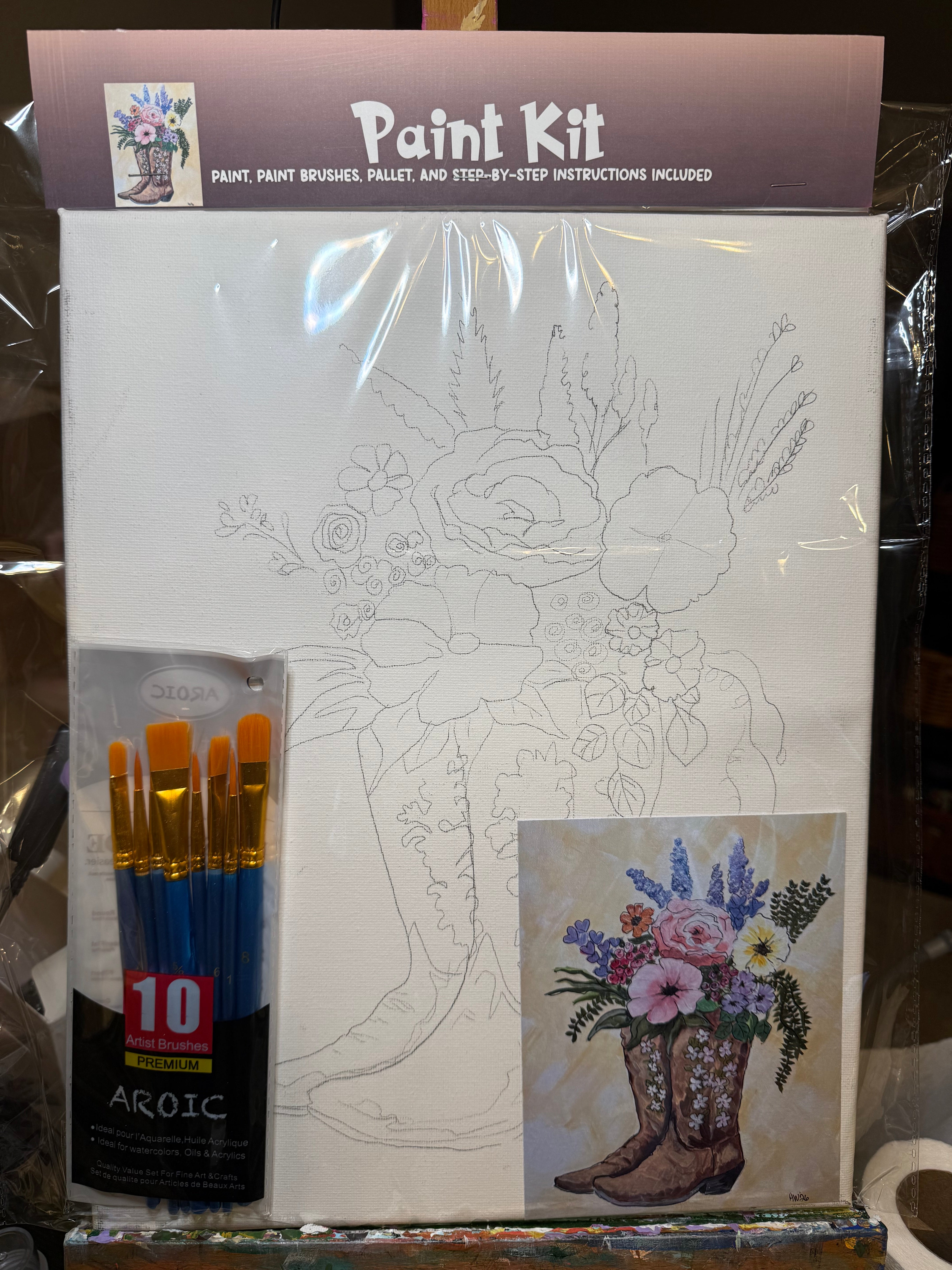 DIY Canvas Painting Kit Cowboy Boot with flowers